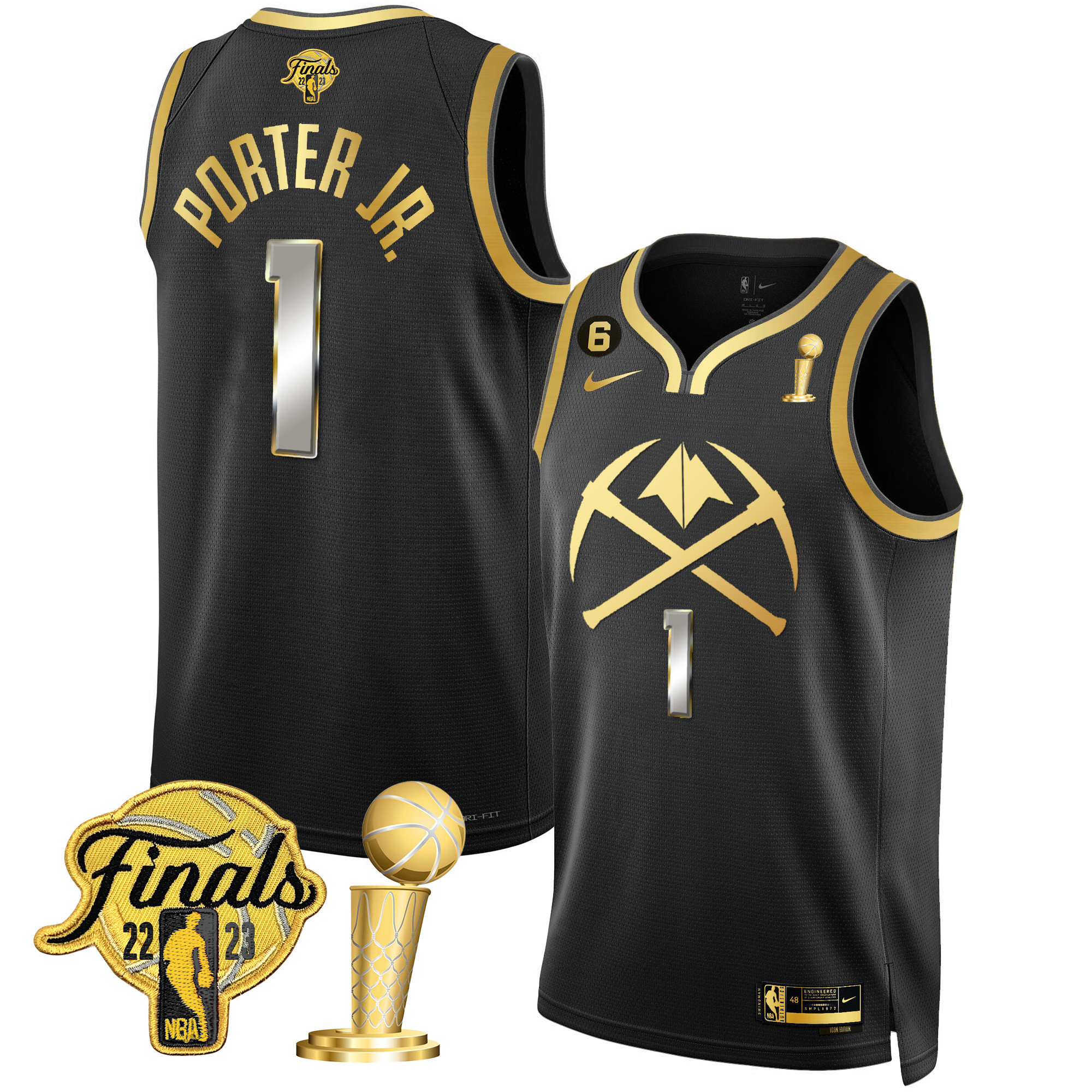 Porter Jr. Men's Denver Nuggets 2023 Finals & Champions Patch Gold Special Black Limited Jersey V2 - All Stitched