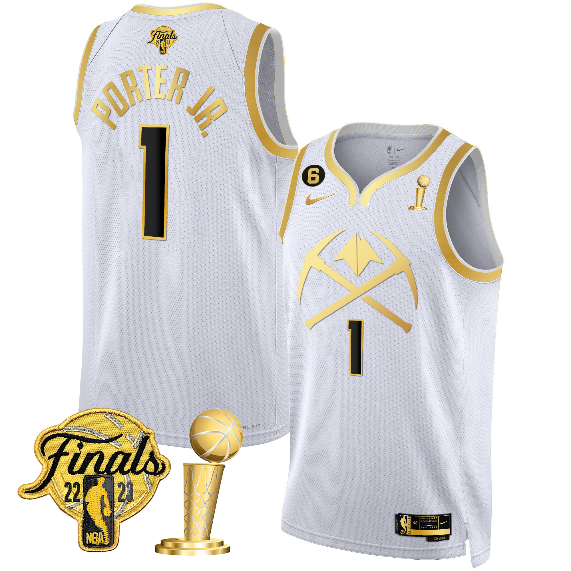 Porter Jr. Men's Denver Nuggets 2023 Finals & Champions Patch Gold Special White Gold Jersey V2 - All Stitched
