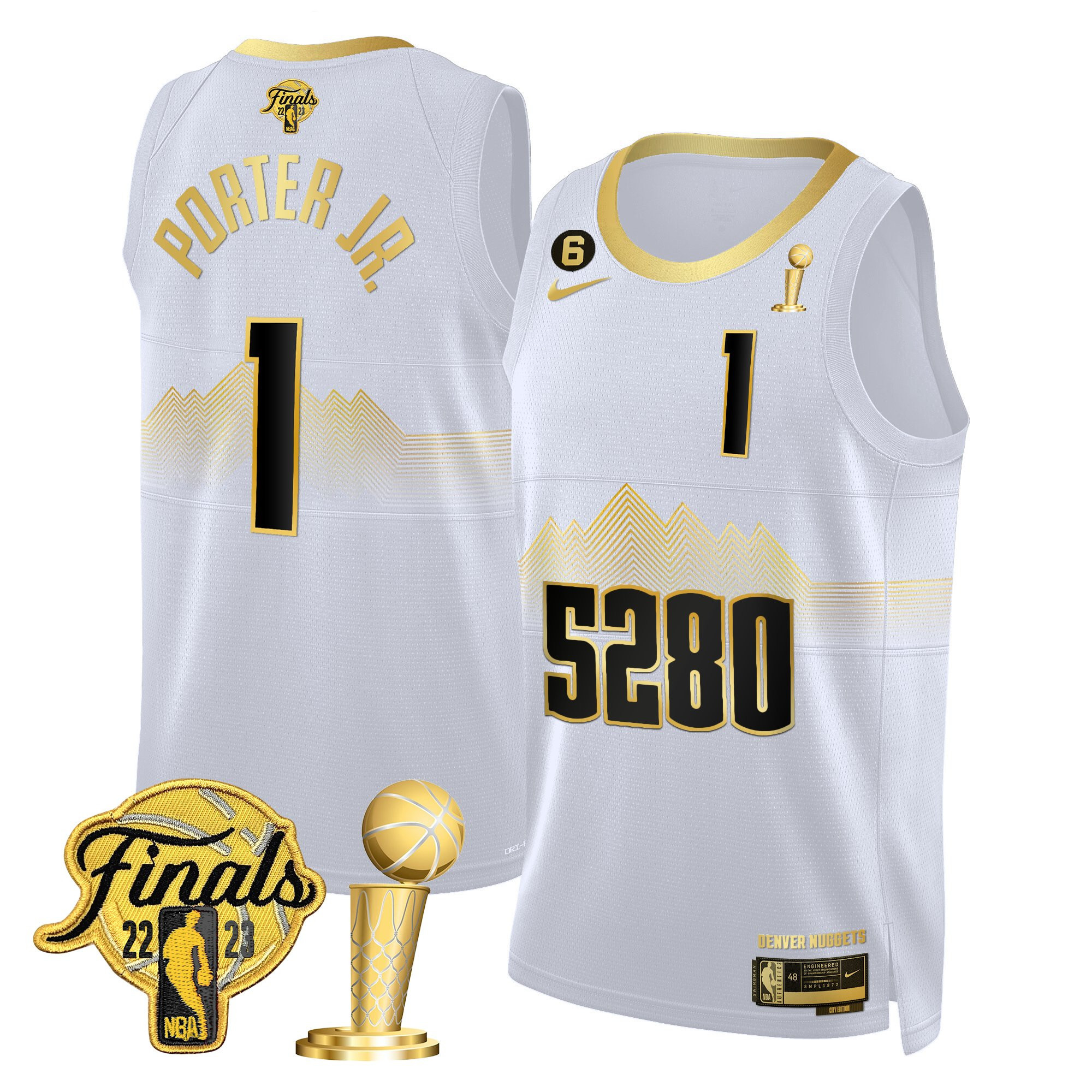 Porter Jr. Men's Denver Nuggets 2023 Finals & Champions Patch White Gold Jersey V2- All Stitched