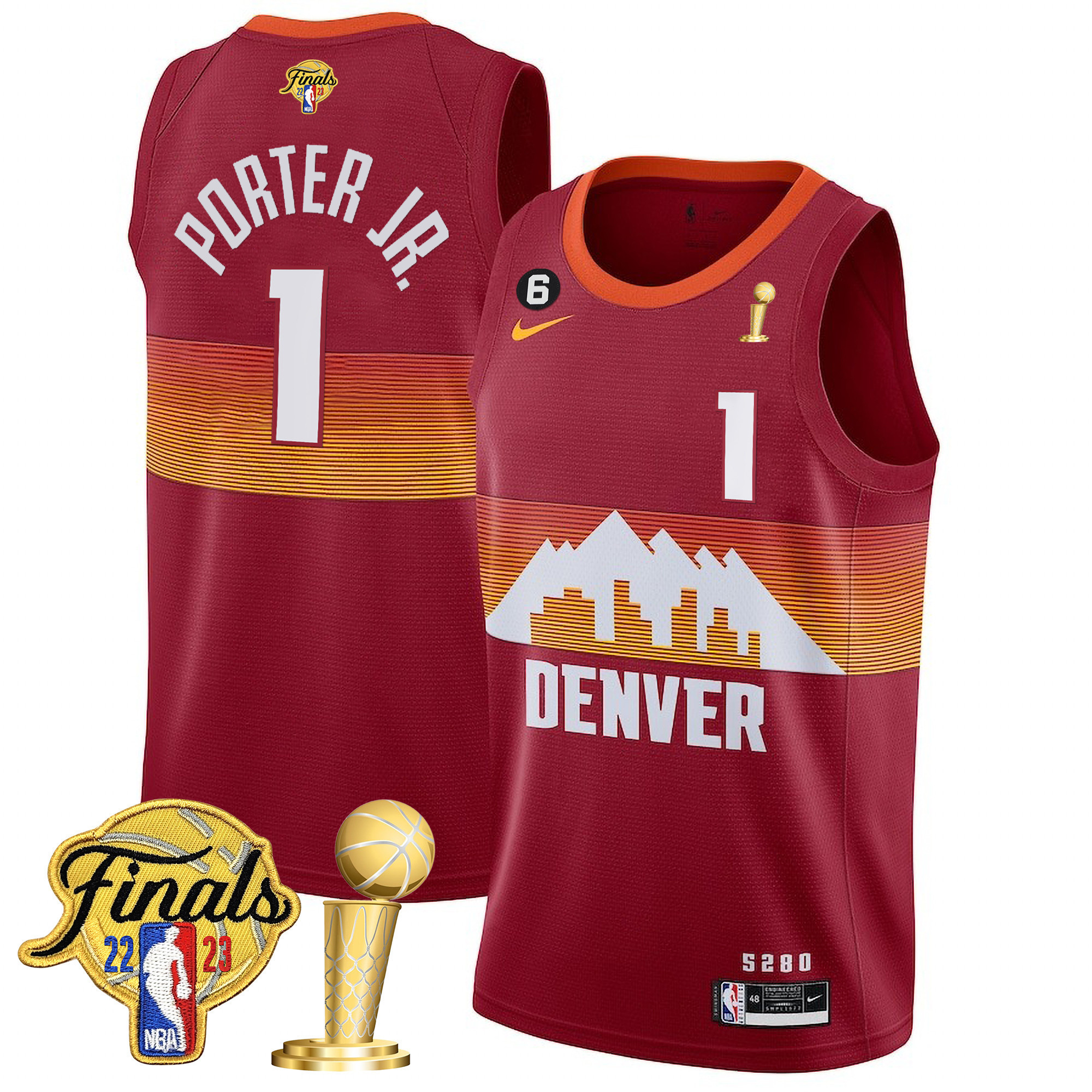 Porter Jr. Men's Denver Nuggets 2023 Finals Patch & Champions Collection City Red Jersey V2 - All Stitched