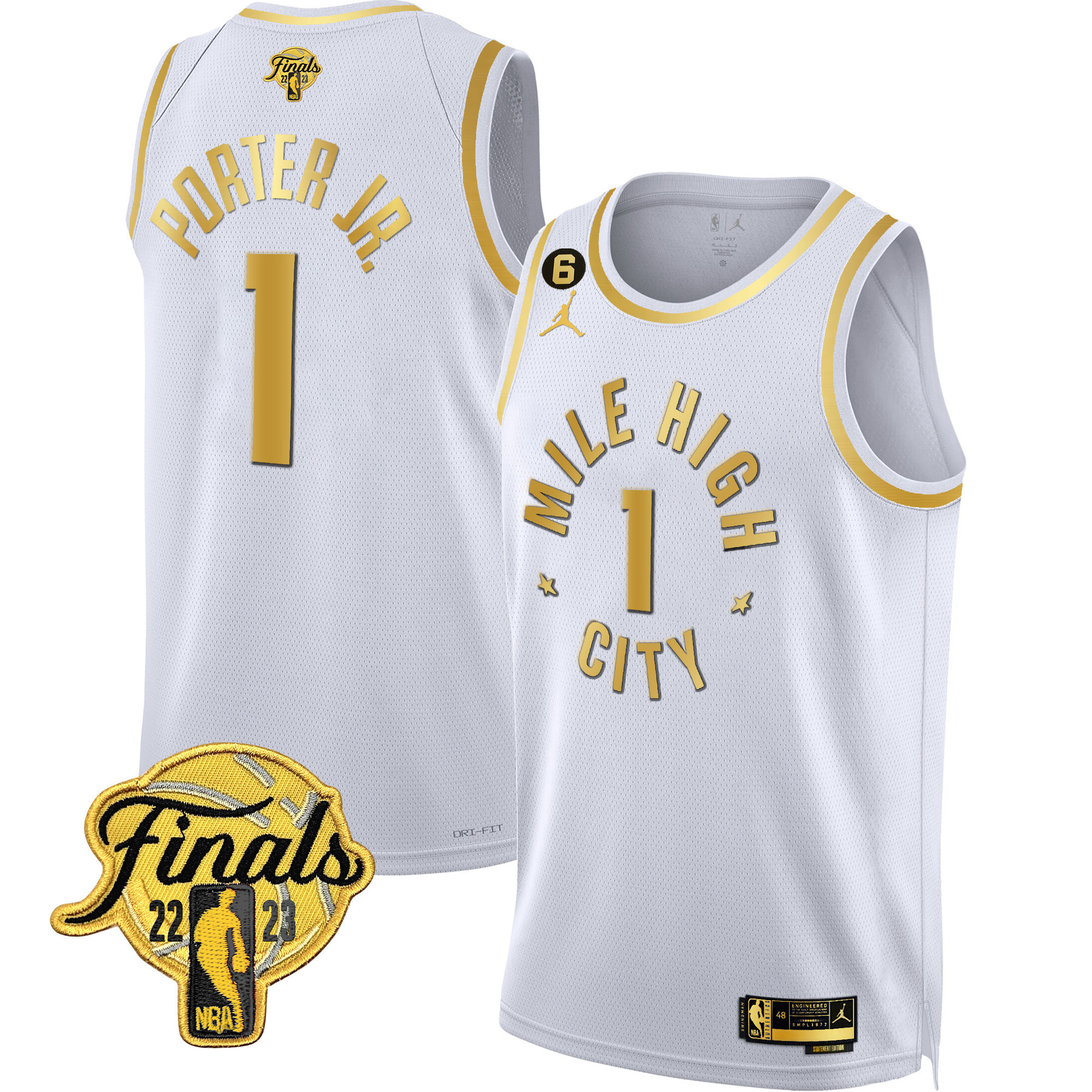 Porter Jr. Men's Denver Nuggets 2023 Finals Patch Black & White Gold Statement White Jersey - All Stitched