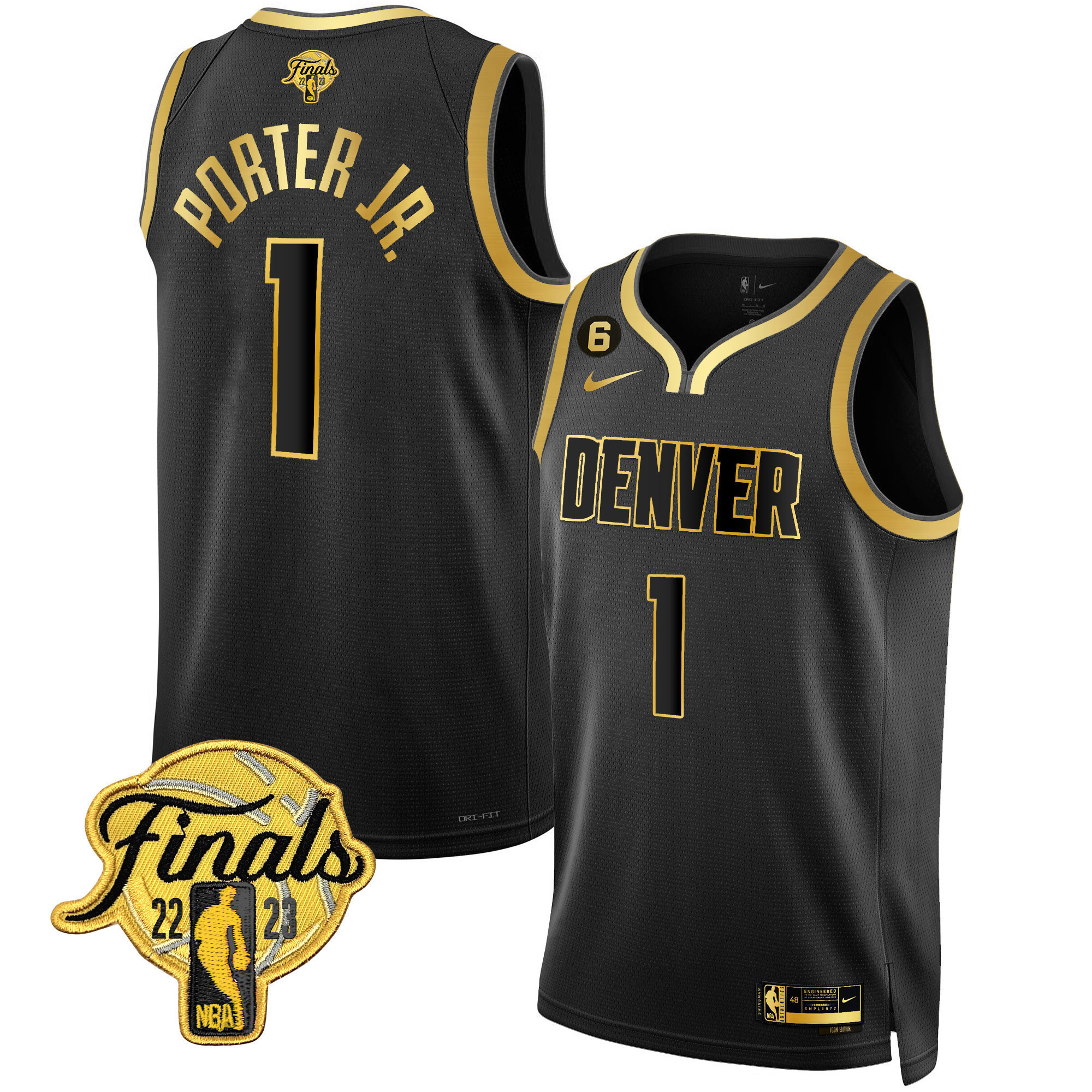 Porter Jr. Men's Denver Nuggets 2023 Finals Patch Collection Black Gold Jersey - All Stitched