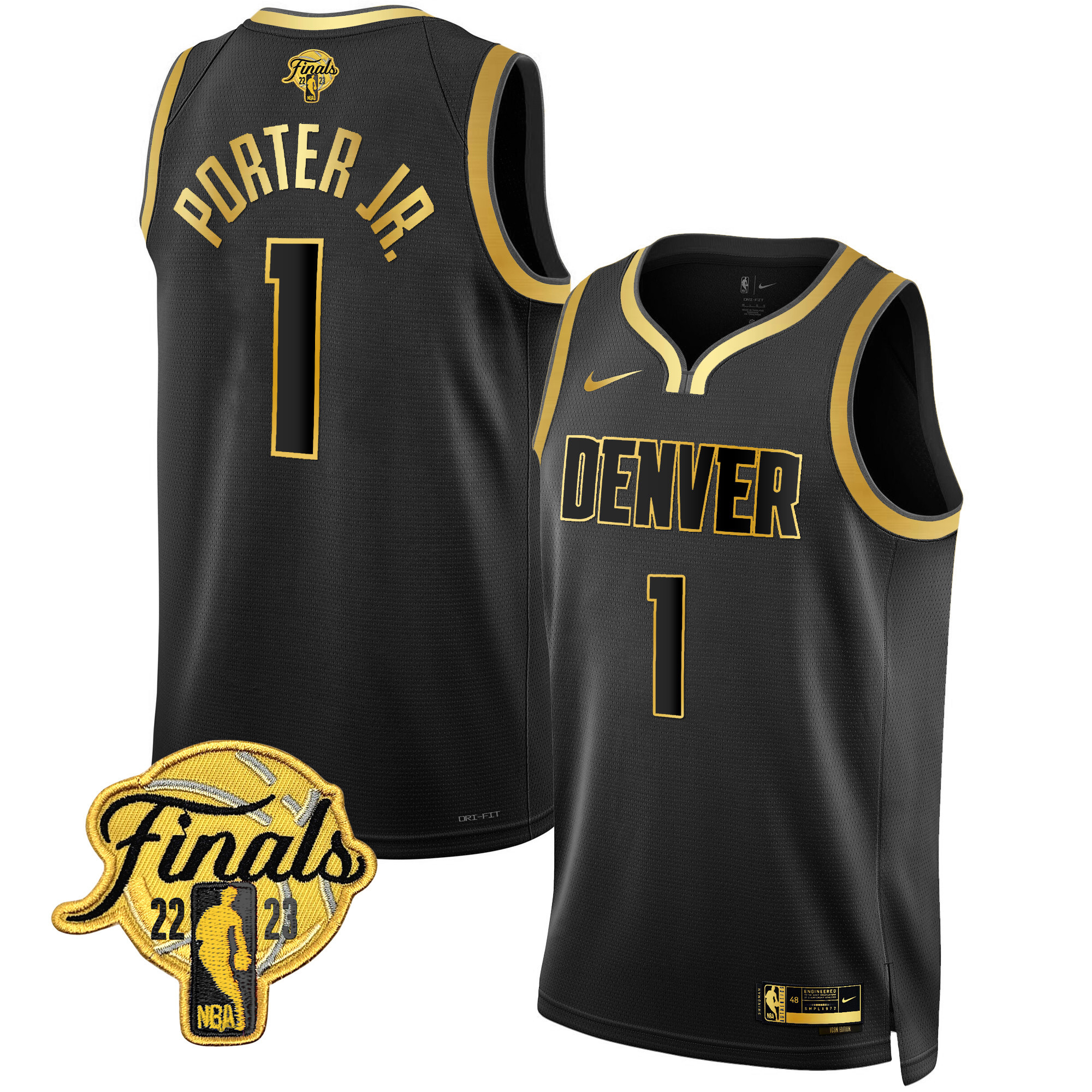 Porter Jr. Men's Denver Nuggets 2023 Finals Patch Collection Black Gold Jersey V2 - All Stitched