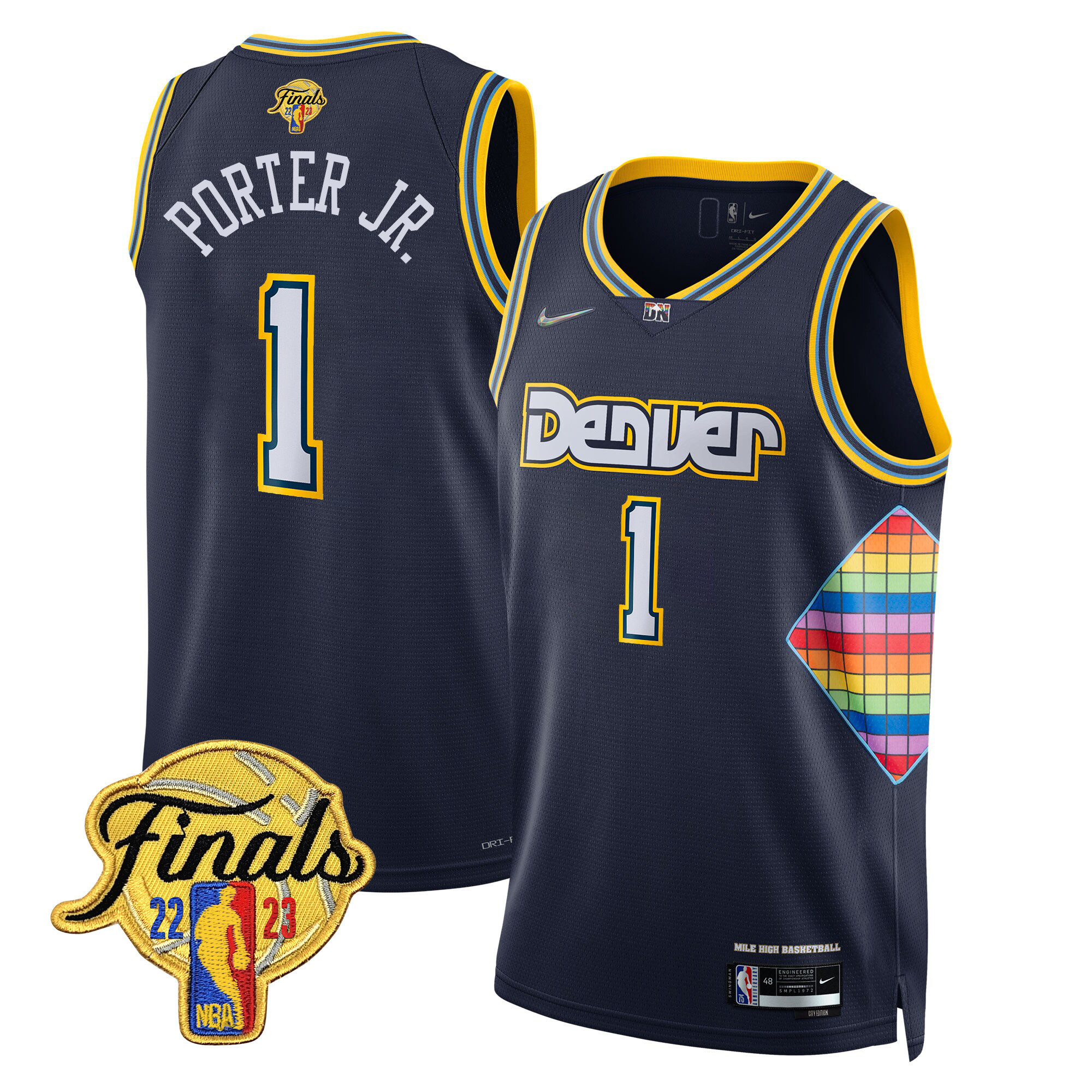 Porter Jr. Men's Denver Nuggets 2023 Finals Patch Collection City Navy Jersey V2 - All Stitched