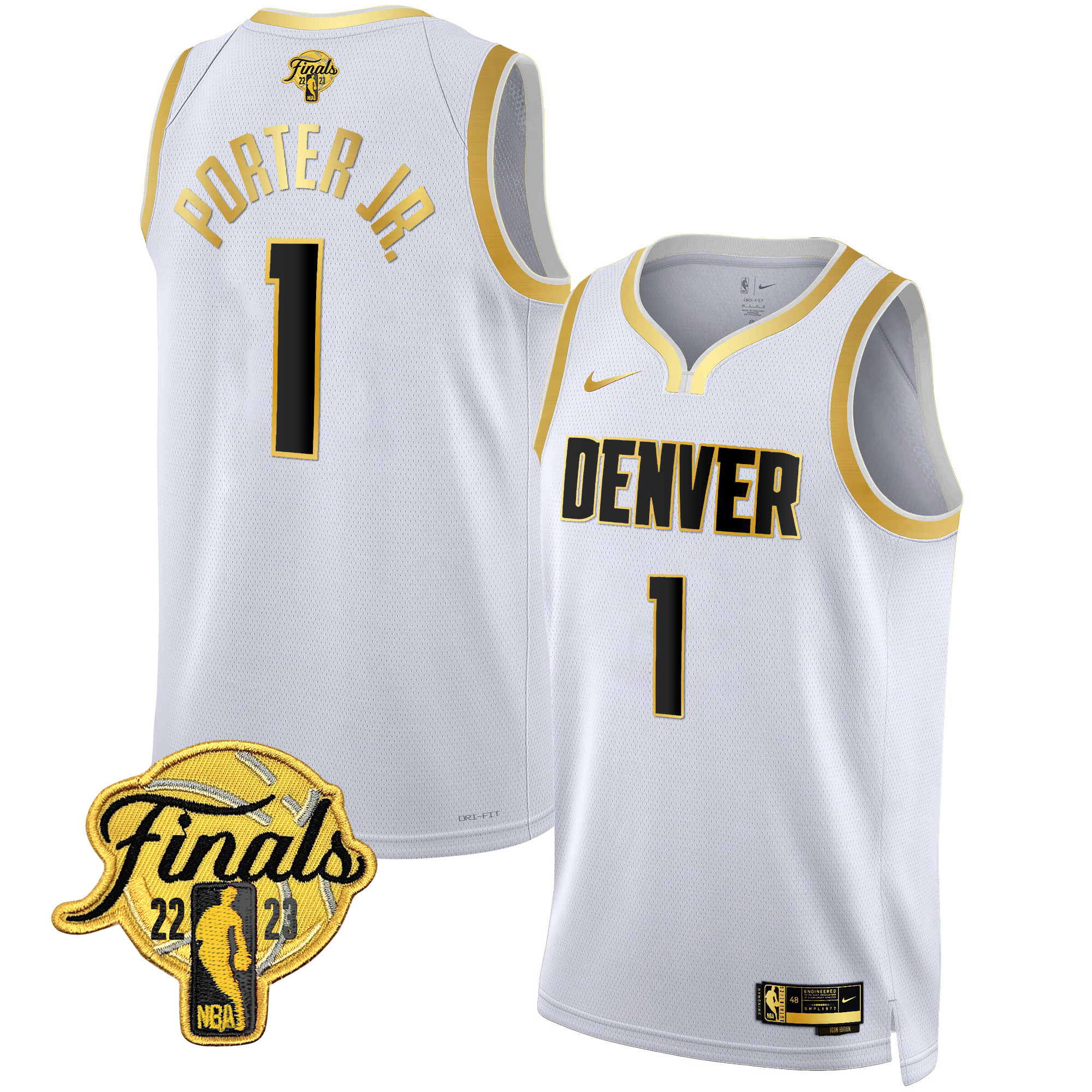 Porter Jr. Men's Denver Nuggets 2023 Finals Patch Collection White Gold Jersey V2 - All Stitched
