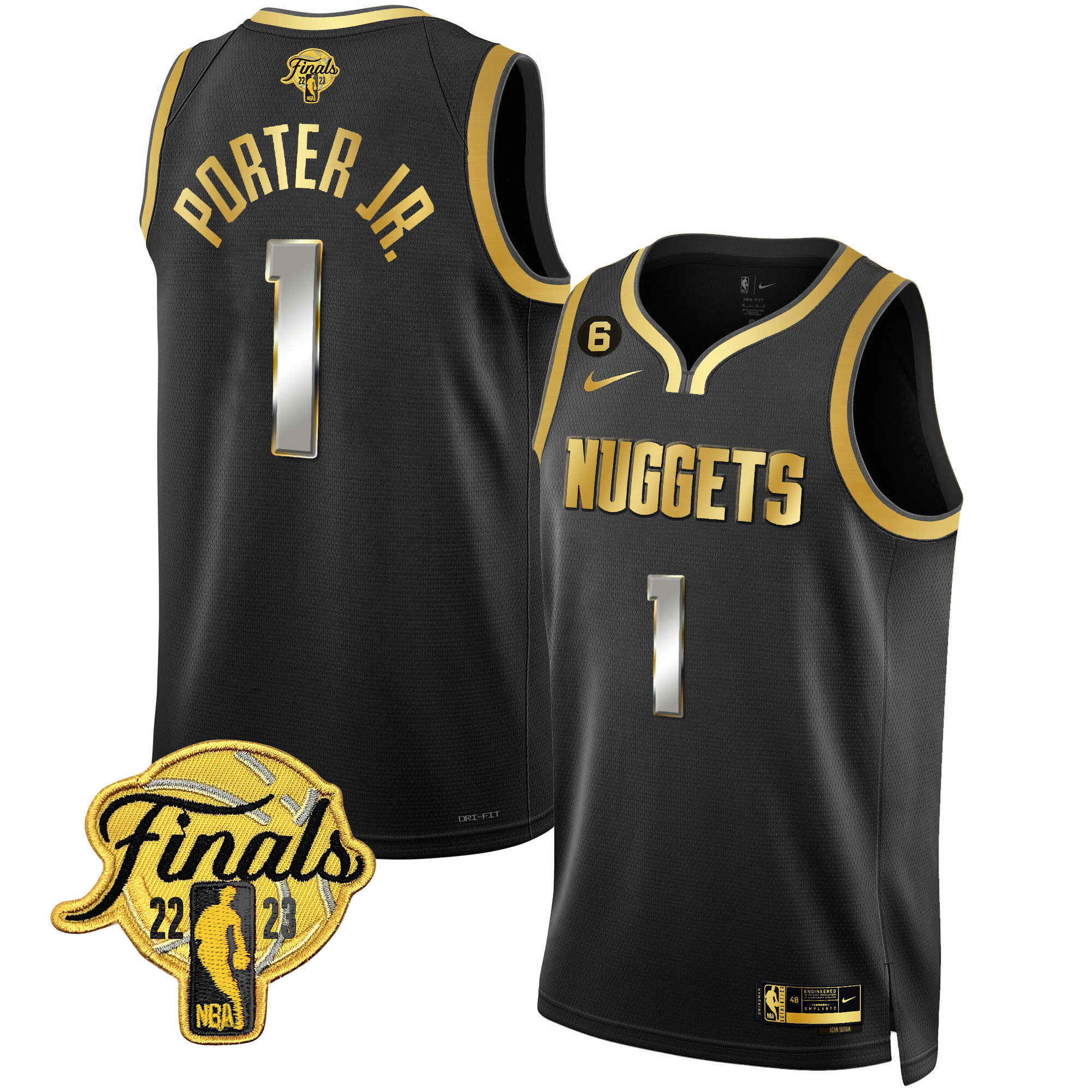 Porter Jr. Men's Denver Nuggets 2023 Finals Patch Gold Black Limited Jersey - All Stitched