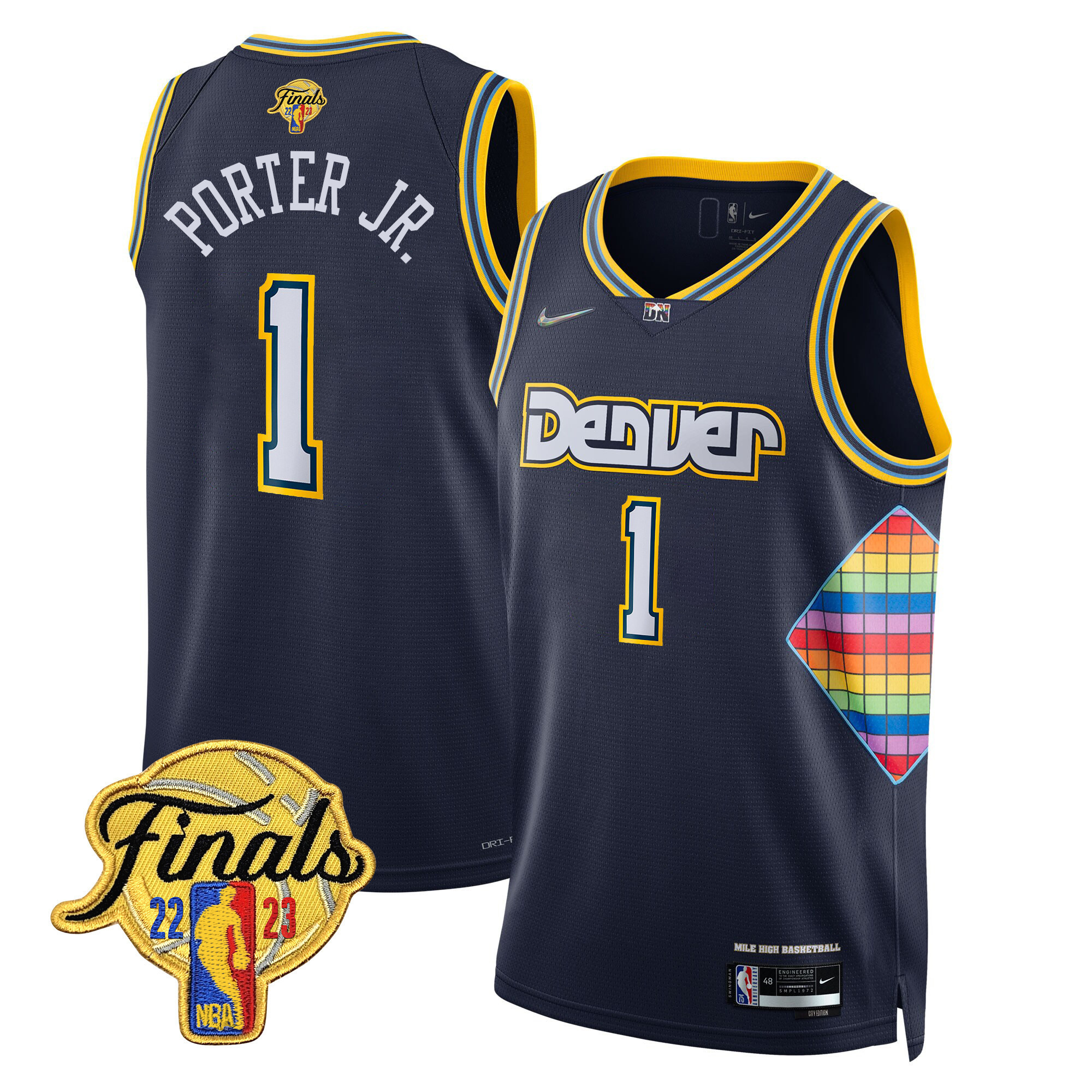 Porter Jr. Men's Denver Nuggets 2023 Finals Patch Gold Trim City Navy Jersey - All Stitched