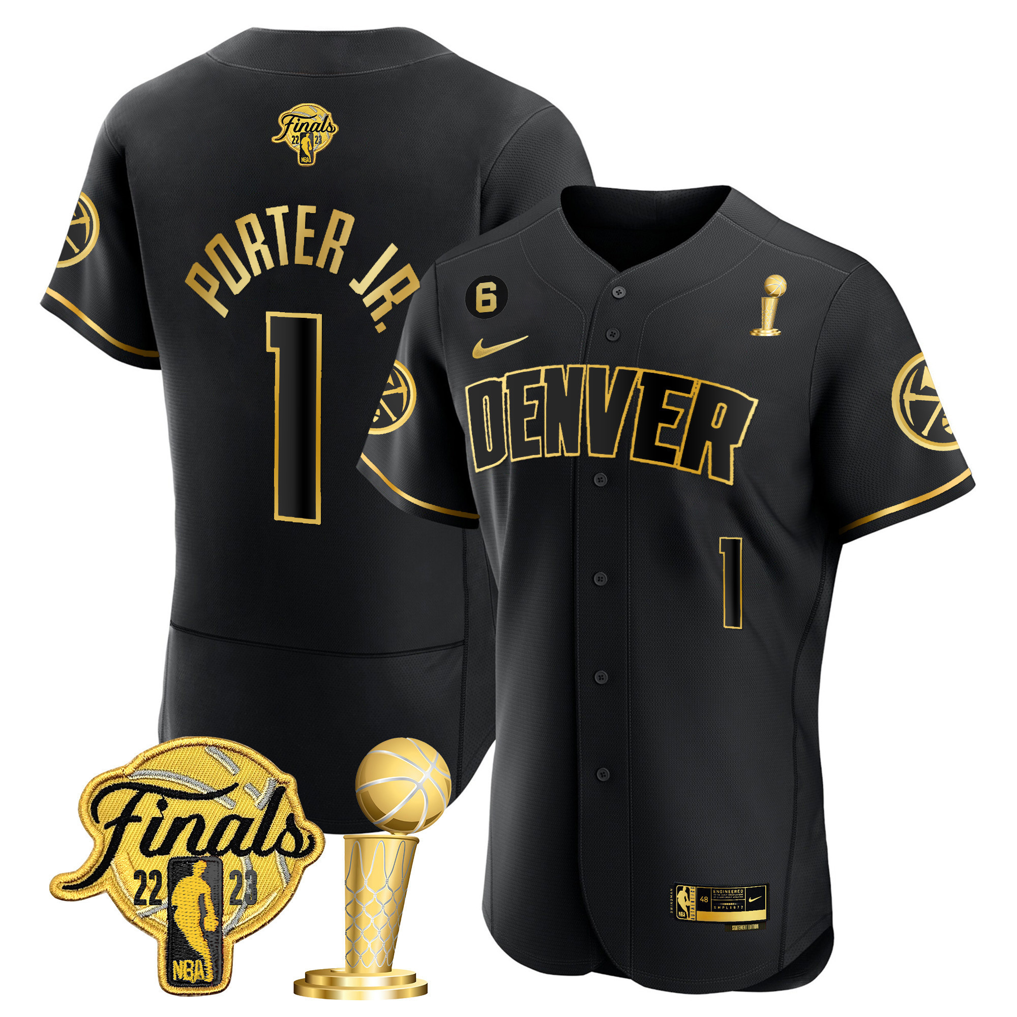 Porter Jr. Youth's Denver Nuggets 2023 Finals & Champions Flex Base Black Gold Jersey - All Stitched