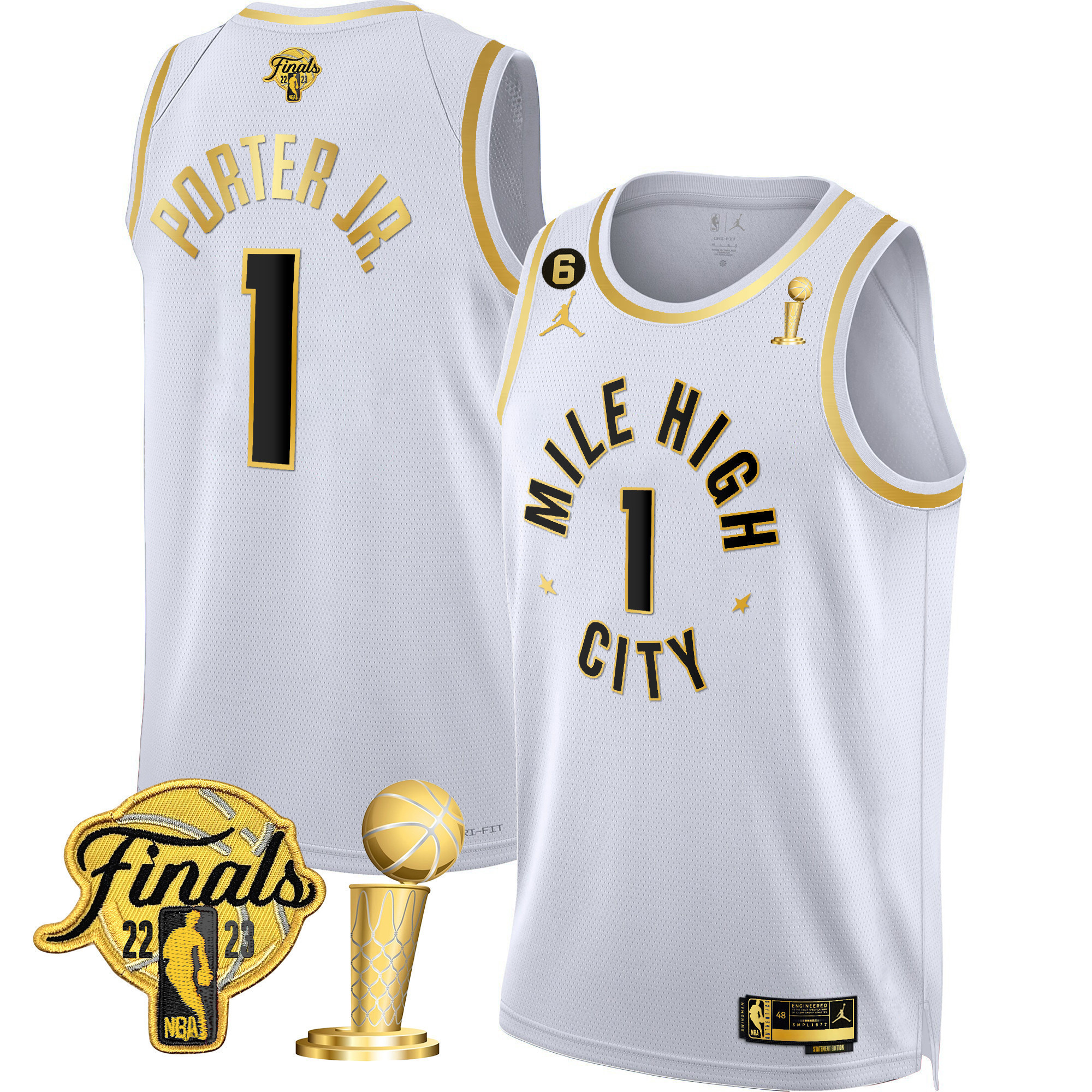 Porter Jr. Youth's Denver Nuggets 2023 Finals & Champions Patch Gold Statement White Jersey - All Stitched