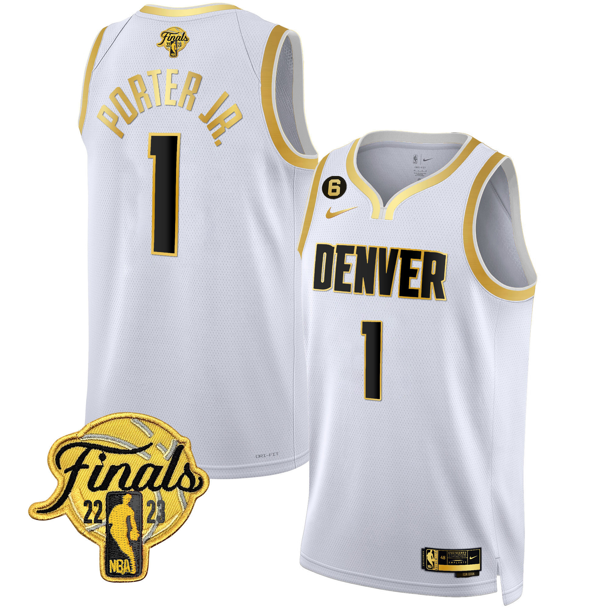 Porter Jr. Youth's Denver Nuggets 2023 Finals Patch Collection White Gold Jersey - All Stitched