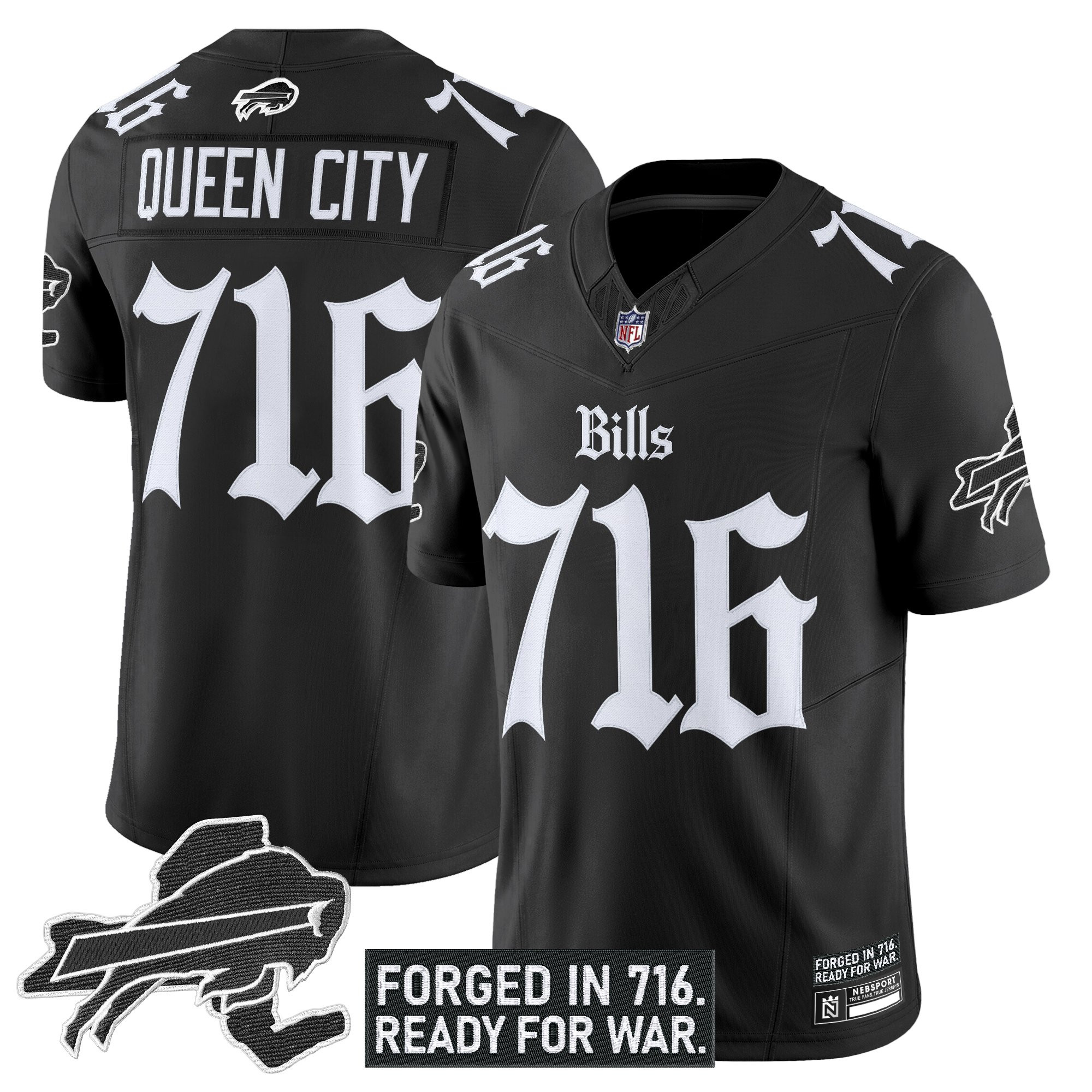 Queen City 716 Men's Buffalo Bills Gothic Cold Front Edition Vapor Limited Black Jersey - All Stitched