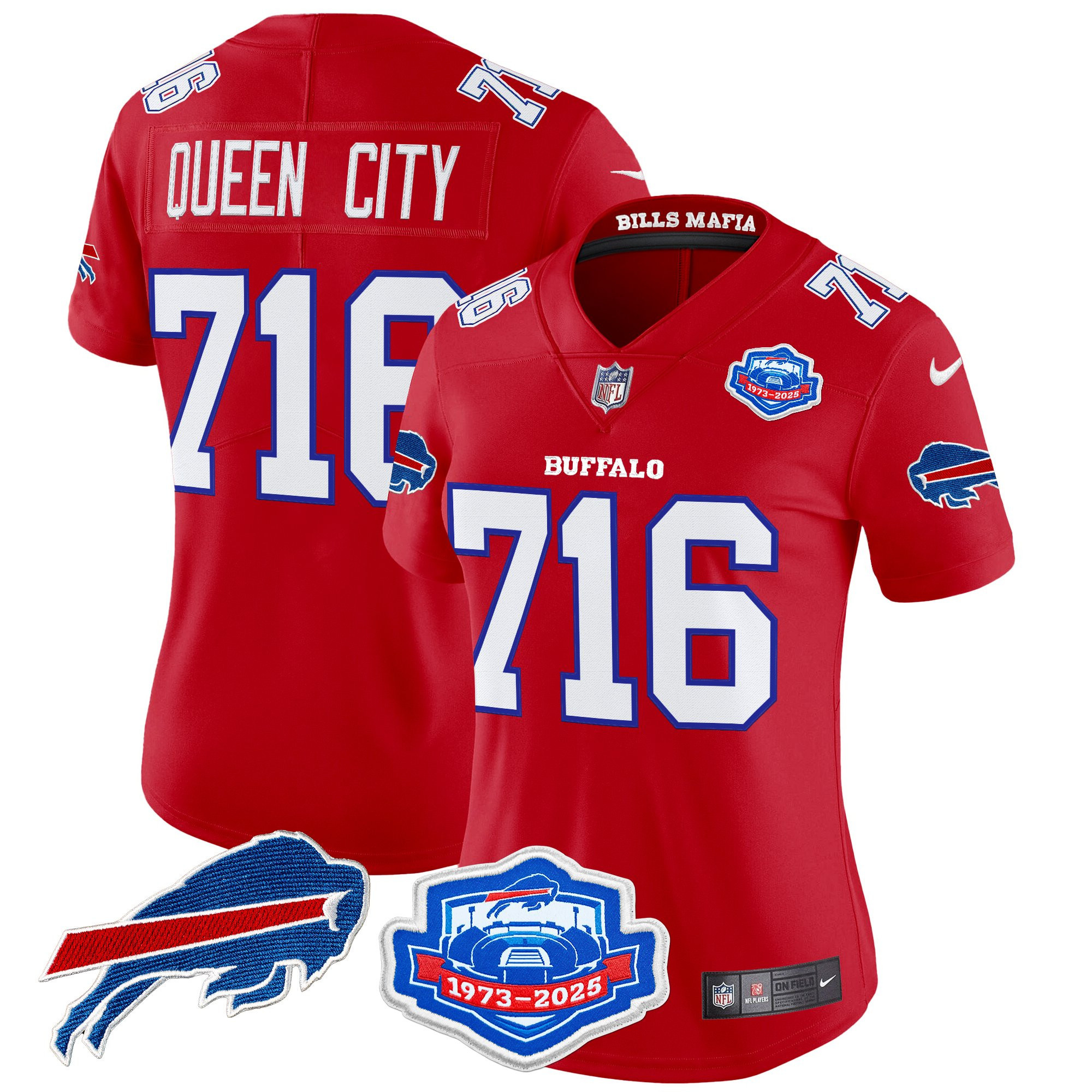 Queen City 716 Women's Buffalo Bills 2025 Rivalries Vapor Limited Red Jersey - Farewell Season Patch - All Stitched