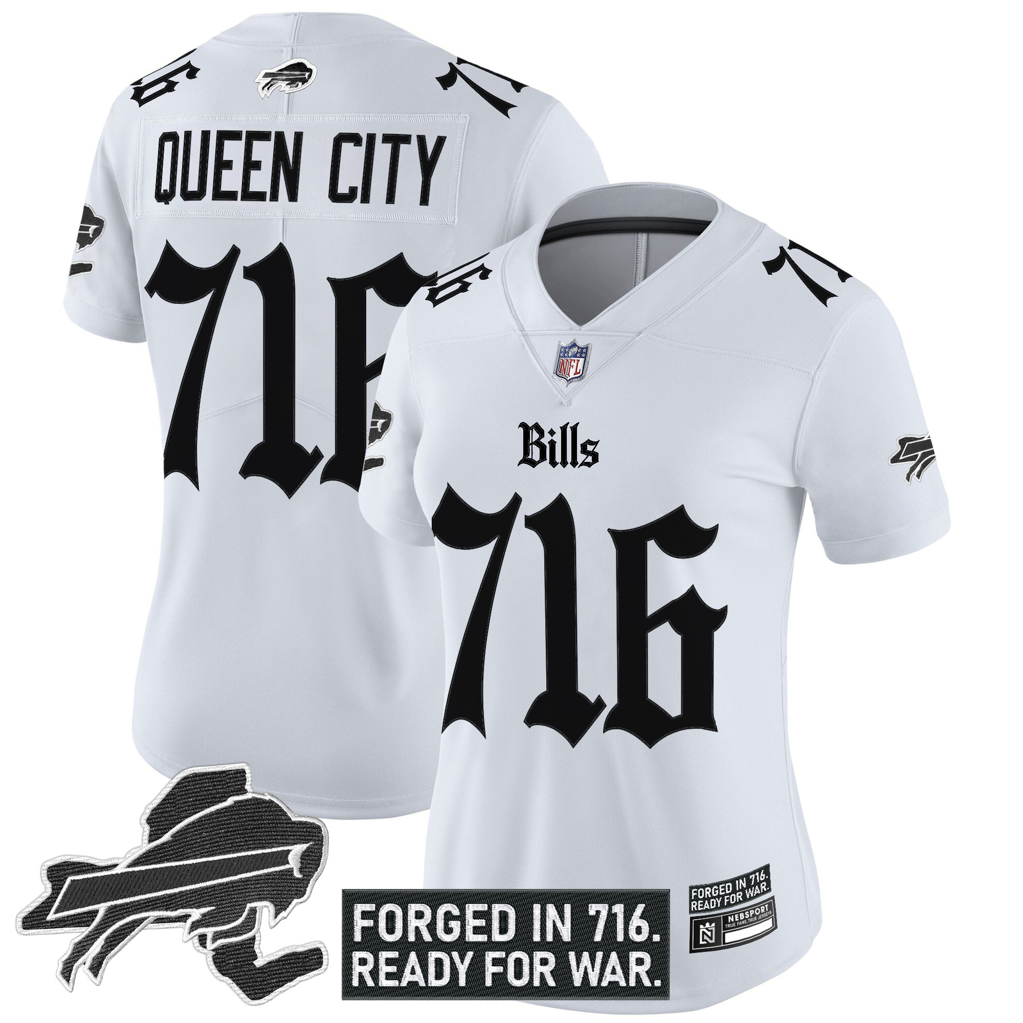 Queen City 716 Women's Buffalo Bills Gothic Cold Front Edition Vapor Limited White Jersey - All Stitched