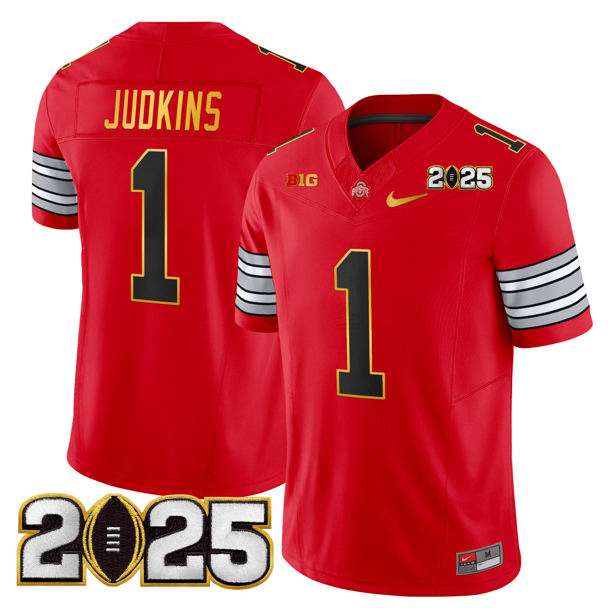 Quinshon Judkins Men's Ohio State Buckeyes Heritage Stripe 2025 CFP Final Patch Gold Trim Vapor Limited Red Jersey - All Stitched