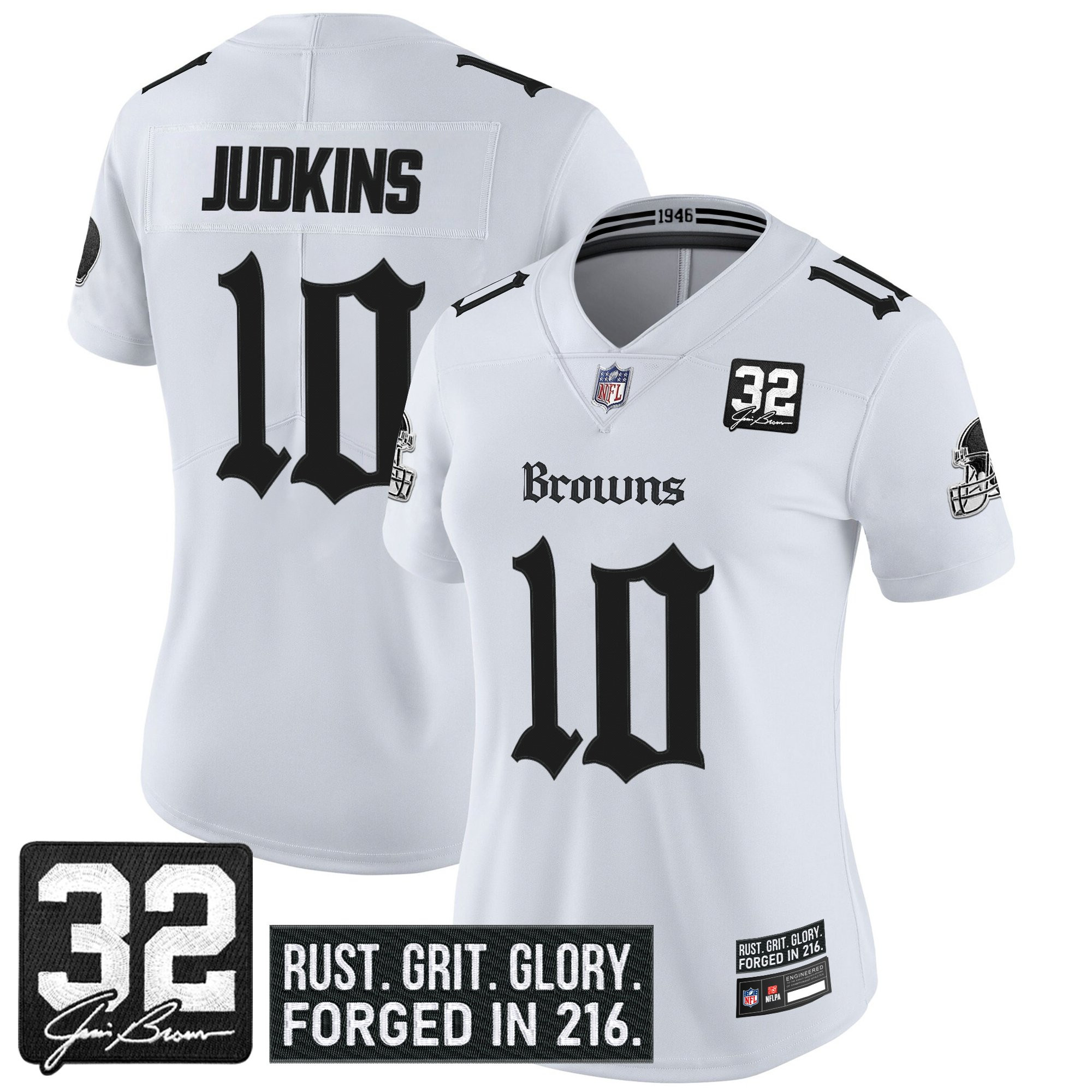 Quinshon Judkins Women's Cleveland Browns Gothic Dawg Shadows Drop Vapor Limited White Jersey - All Stitched