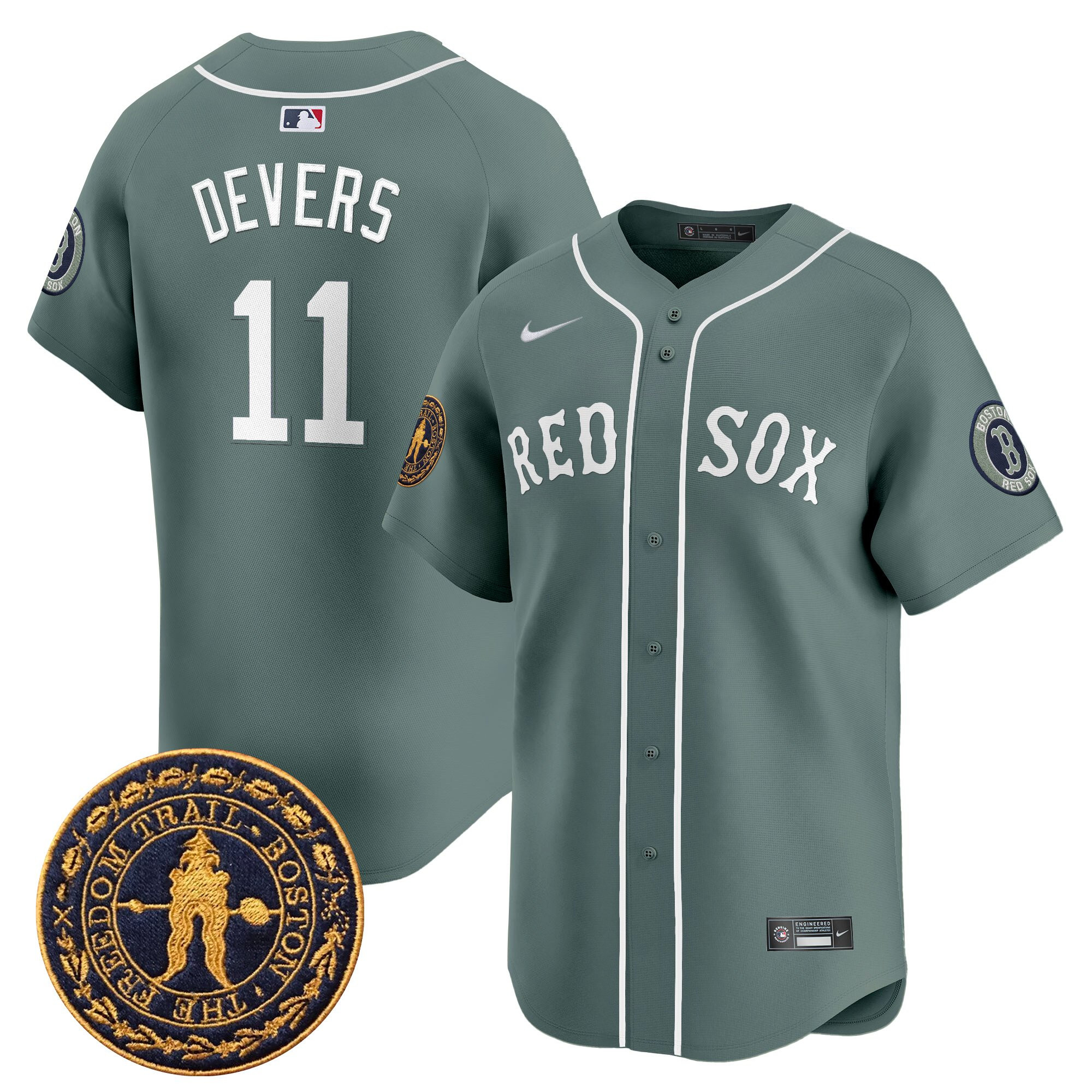 Rafael Devers Men's Boston Red Sox Freedom Trail Patch Vapor Premier Limited Green Jersey - All Stitched