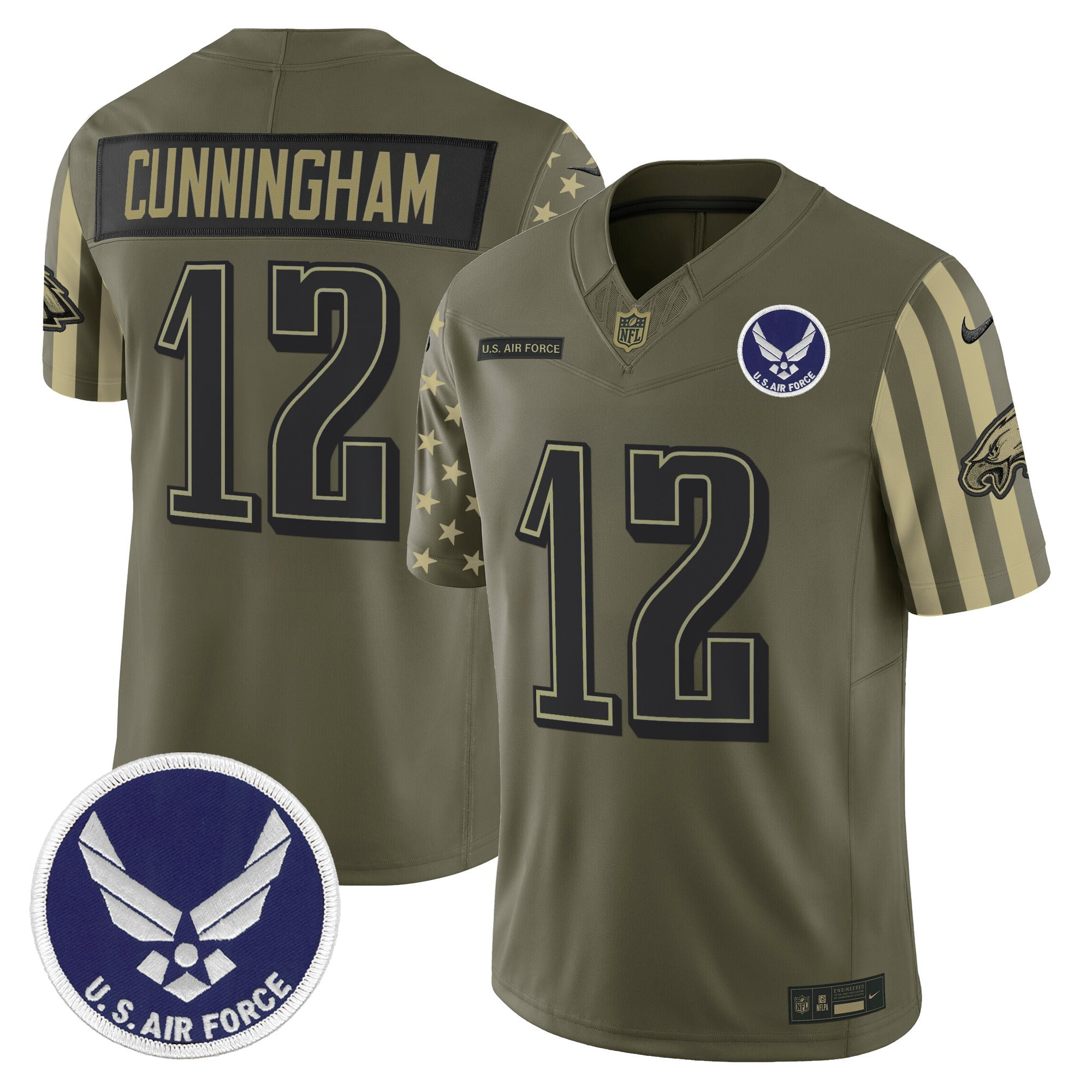 Randall Cunningham Men's Philadelphia Eagles x U.S. Military Veteran Vapor Limited Air Force Jersey - All Stitched