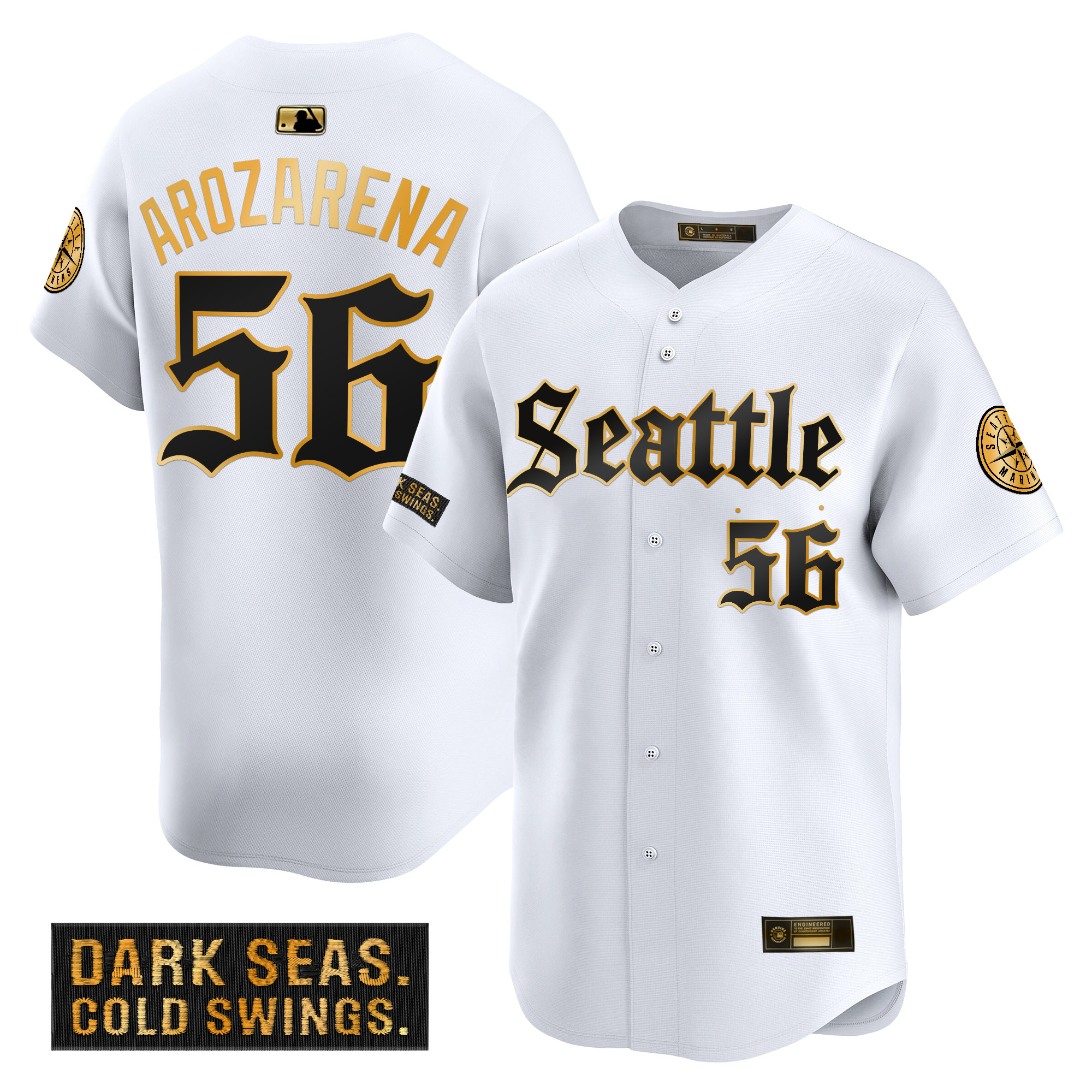 Randy Arozarena Men's Seattle Mariners 'Deep Sea Gothic Edition Gold Vapor Premier Limited White Gold Jersey - All Stitched