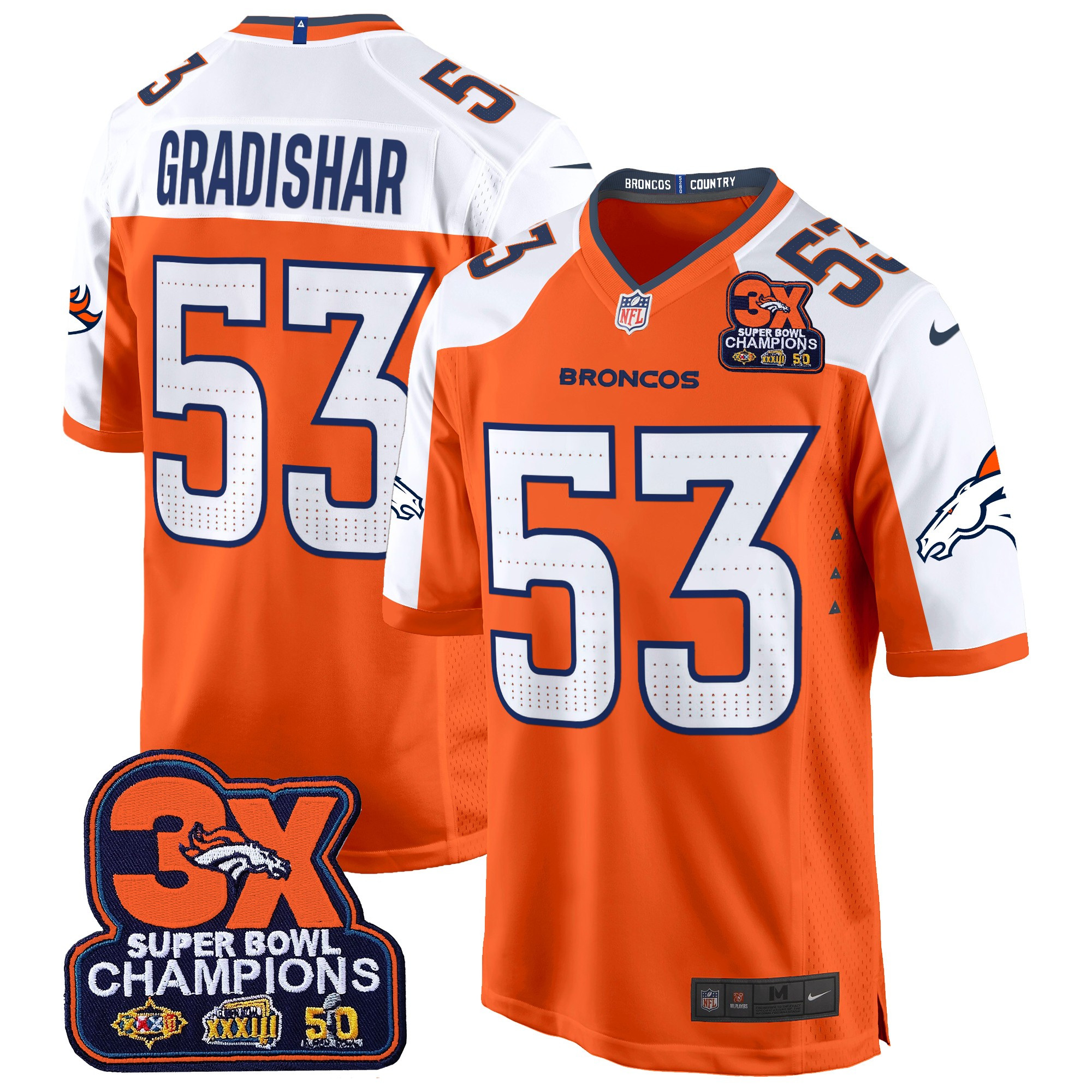 Randy Gradishar Men's Denver Broncos 3-Time Champions Patch Game Orange Alternate Jersey - Al Stitched