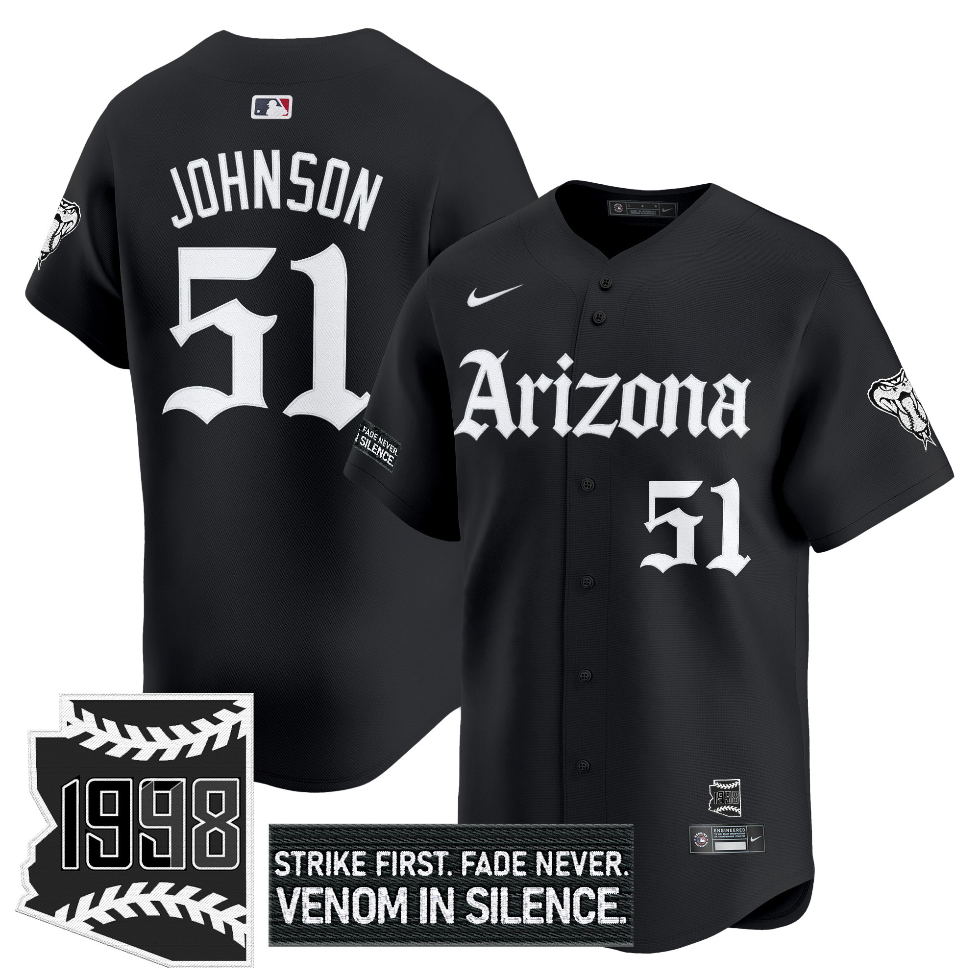 Randy Johnson Men's Arizona Diamondbacks Gothic Desert Fang Edition Vapor Premier Limited Black Jersey - All Stitched
