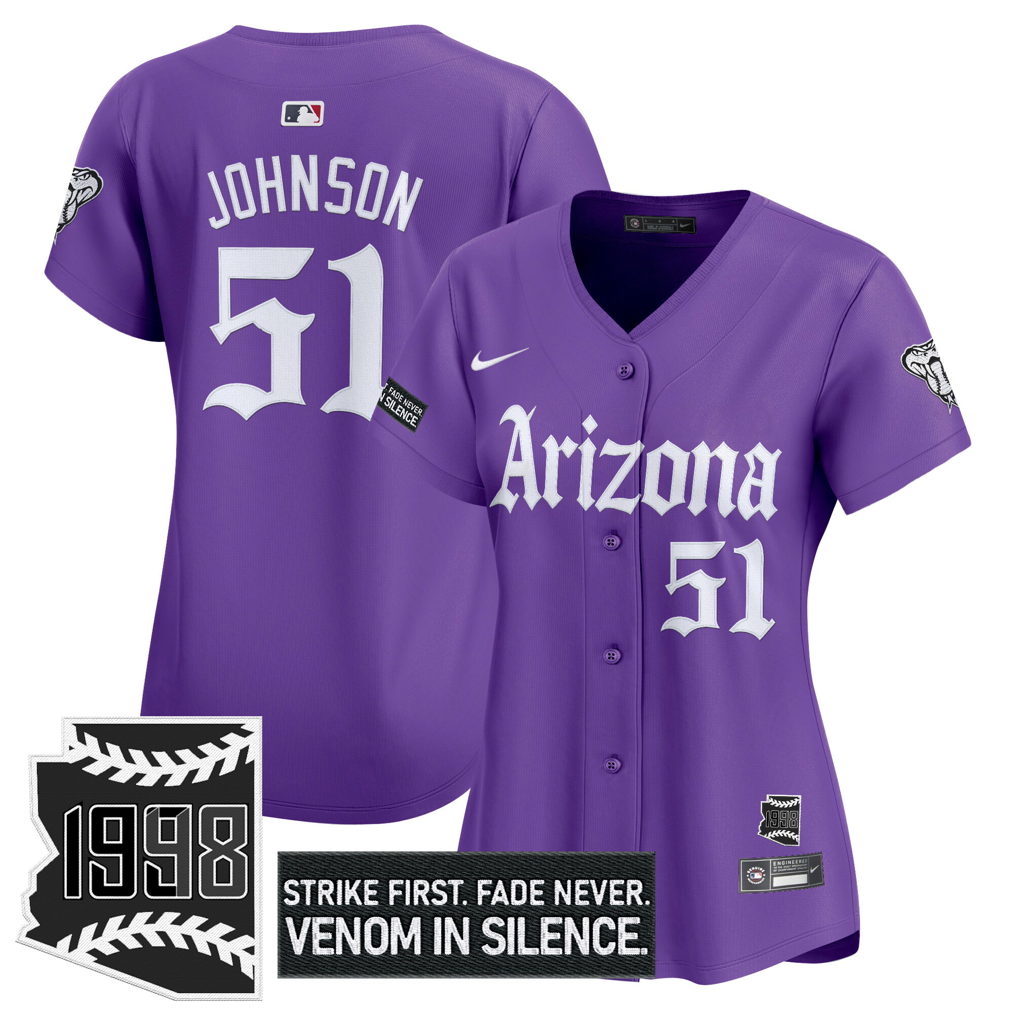 Randy Johnson Women's Arizona Diamondbacks Gothic Desert Fang Edition Vapor Premier Limited Purple Jersey - All Stitched