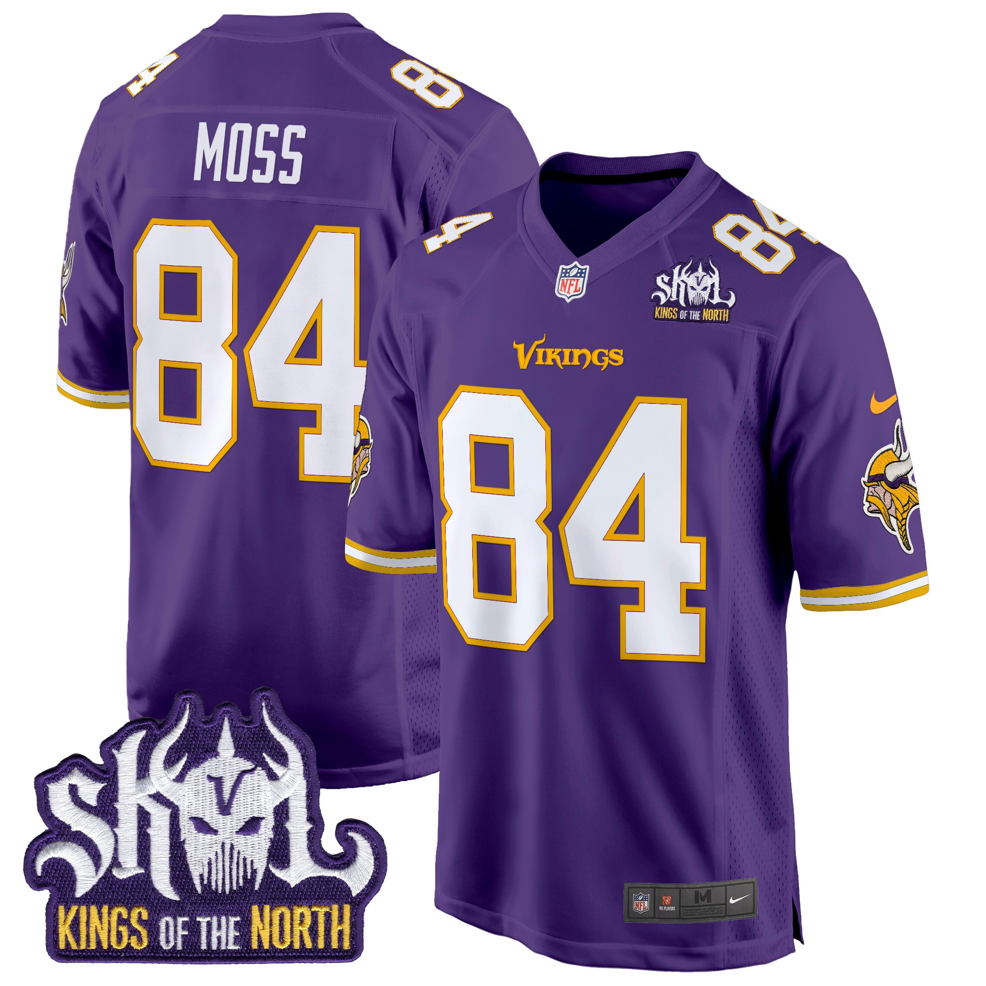 Randy Moss Men's Minnesota Vikings King Of The North Patch Throwback Game Purple Jersey - All Stitched