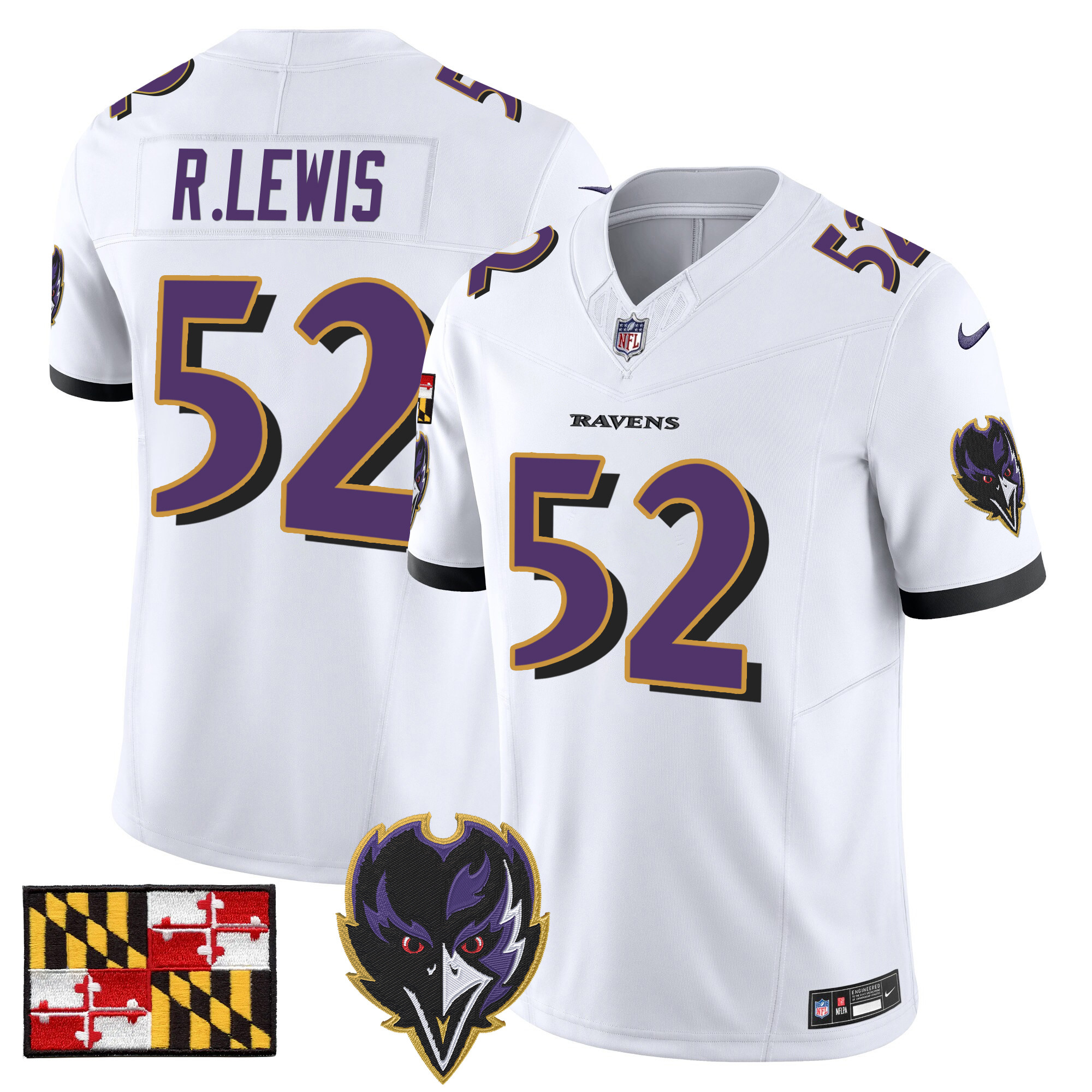 Ray Lewis Men's Baltimore Ravens 2024 Maryland Flag Vapor Limited White Jersey V2 - All Stitched
