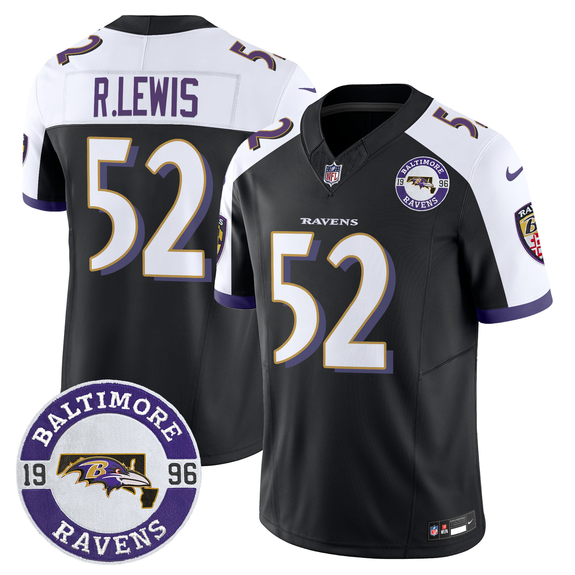 Ray Lewis Men's Baltimore Ravens 2024 Vapor Limited Black Alternate Jersey - Est. 1996 Patch - All Stitched