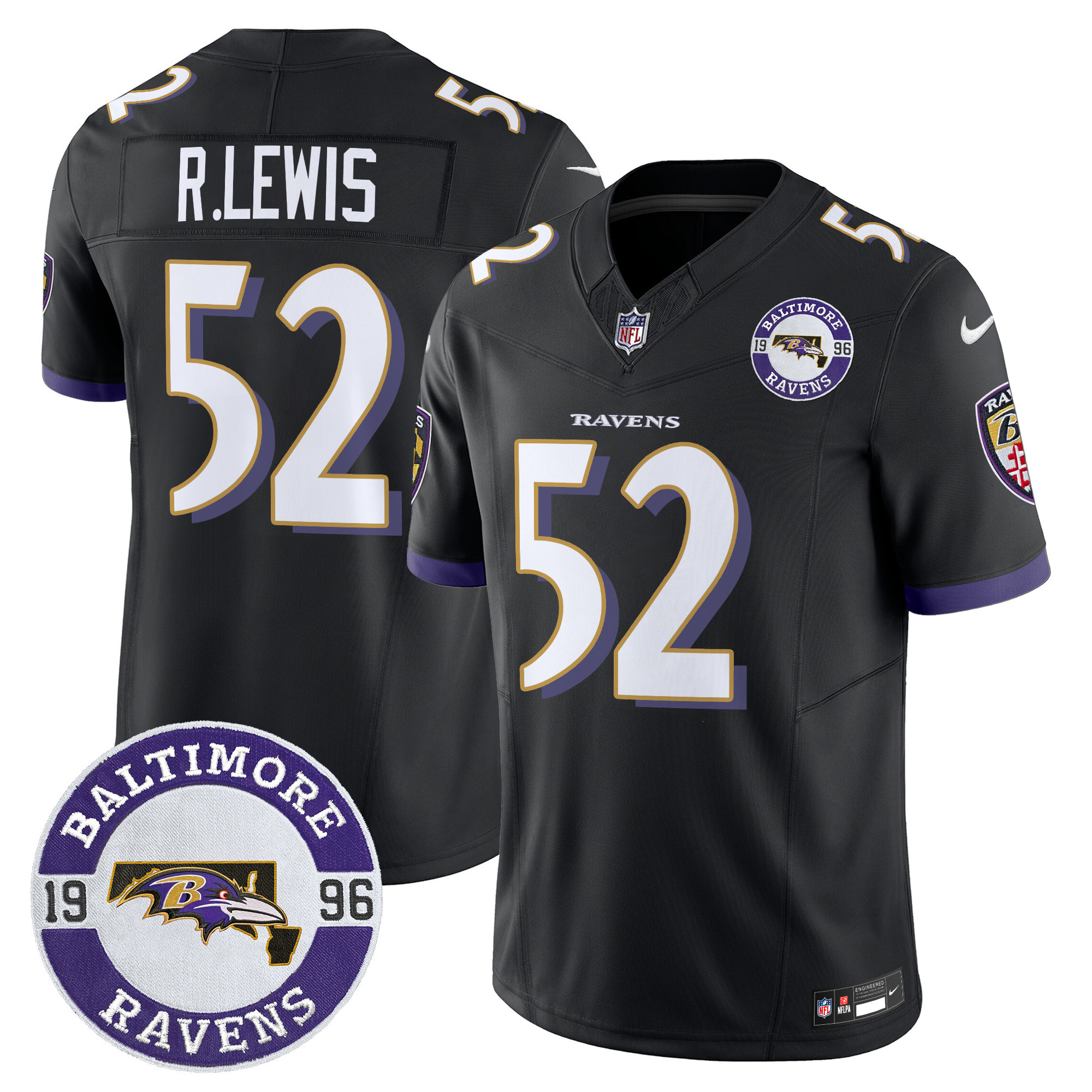 Ray Lewis Men's Baltimore Ravens 2024 Vapor Limited Black Jersey - Est. 1996 Patch - All Stitched