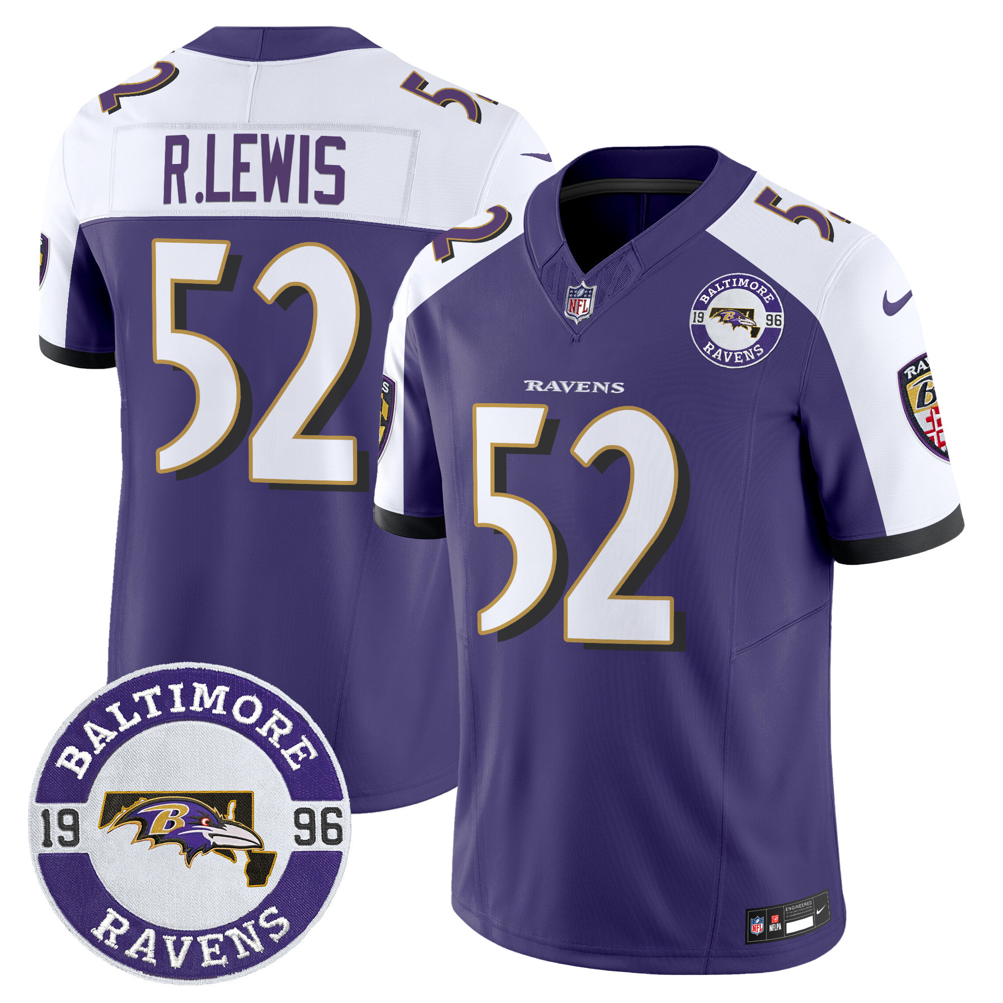 Ray Lewis Men's Baltimore Ravens 2024 Vapor Limited Purple Alternate Jersey - Est. 1996 Patch - All Stitched