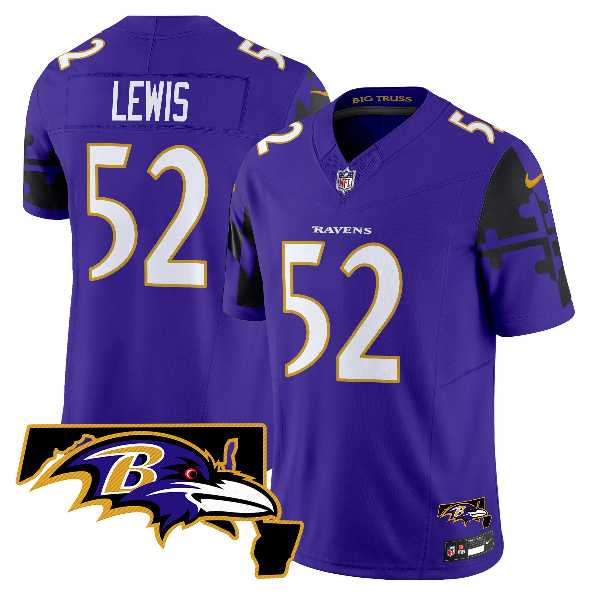 Ray Lewis Men's Baltimore Ravens Maryland Flag Map Patch Vapor Limited Purple Jersey - All Stitched