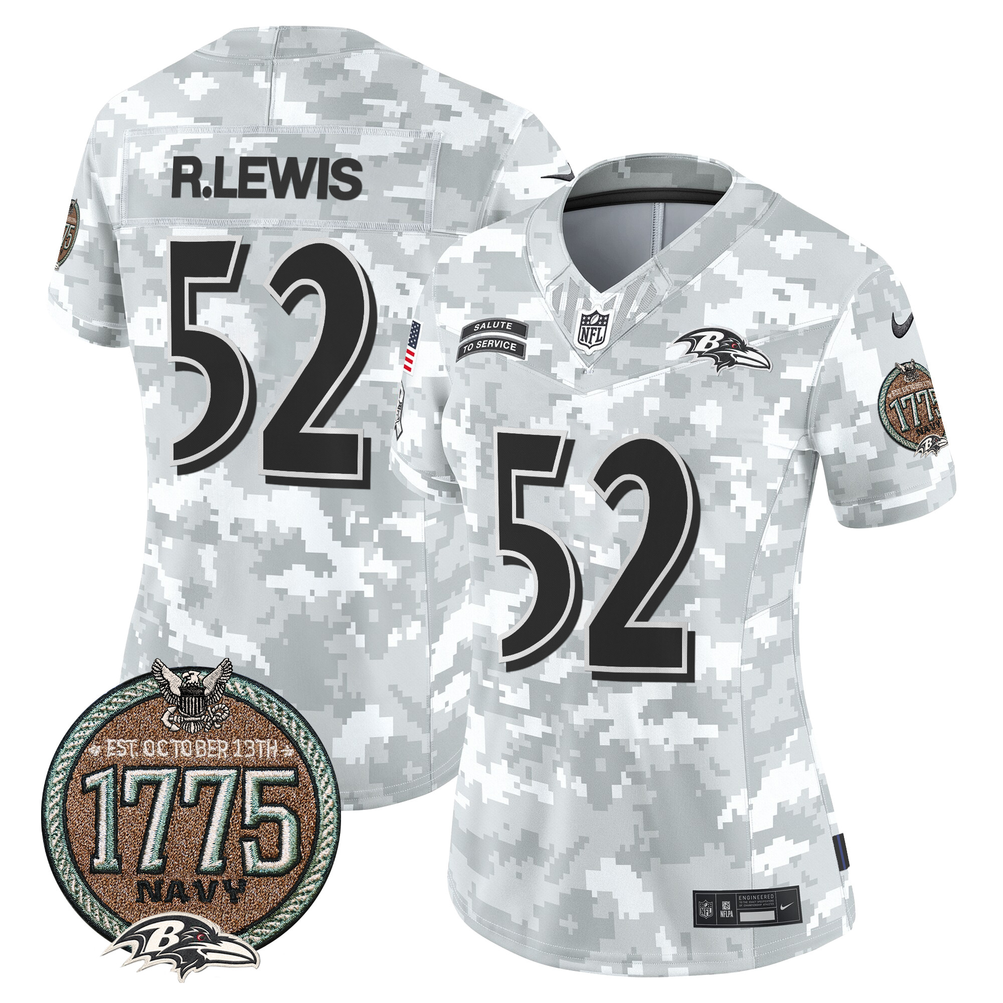 Ray Lewis Women's Baltimore Ravens 2024 Salute to Service Establishment Year Patch Vapor Limited Navy Jersey - All Stitched