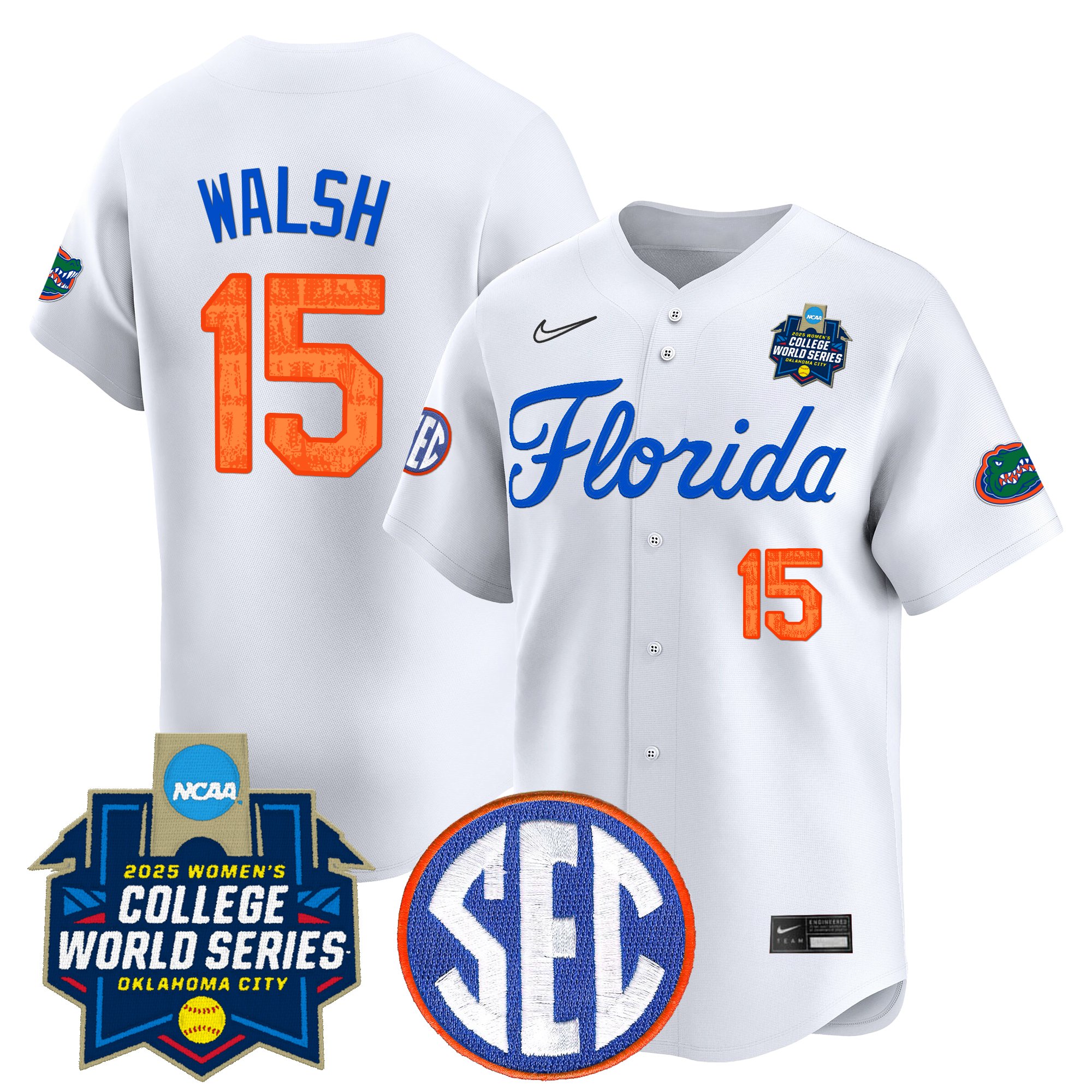 Reagan Walsh Men's Size - Florida Gators Softball 2025 World Series (WCWS) Vapor Premier Limited White Jersey - All Stitched