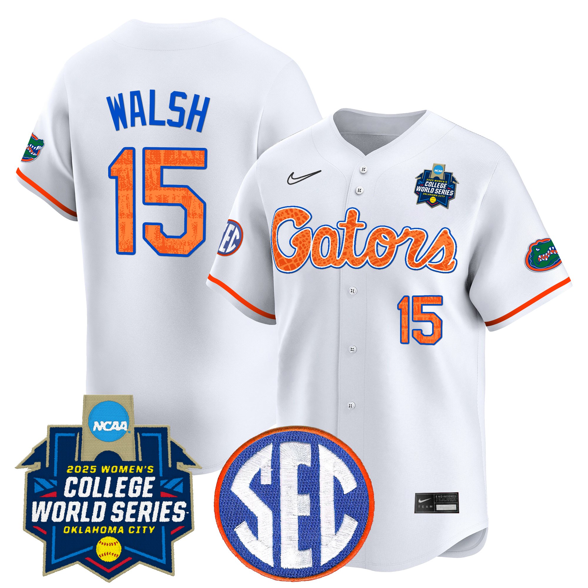 Reagan Walsh Men's Size - Florida Gators Softball 2025 World Series (WCWS) Vapor Premier Limited White Limited Jersey - All Stitched