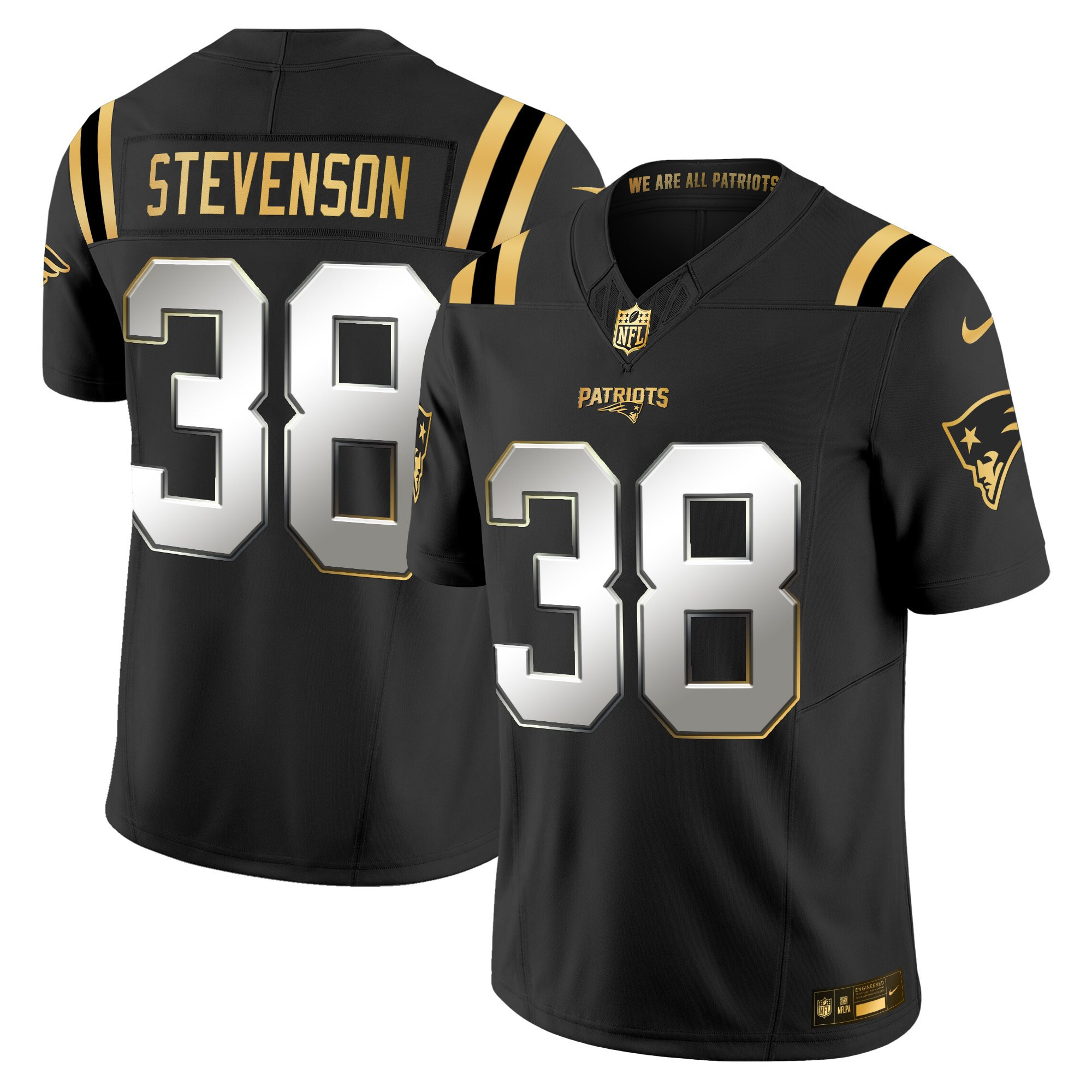 Rhamondre Stevenson Men's New England Patriots 2025 Gold Vapor Limited Black Limited Jersey - All Stitched