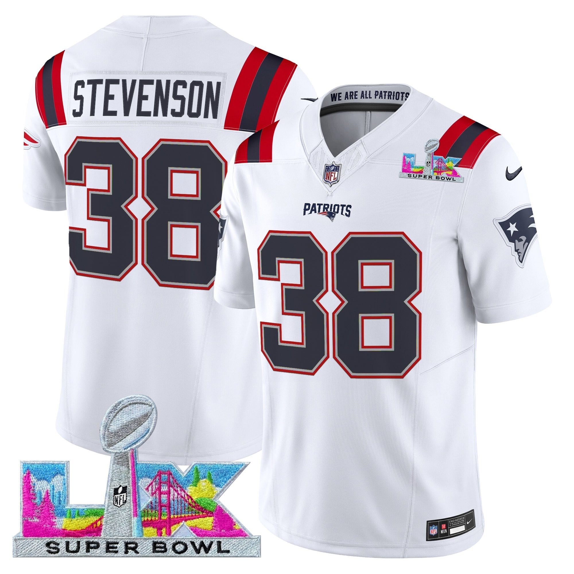 Rhamondre Stevenson Men's New England Patriots Super Bowl LX Vapor Limited White Jersey - All Stitched