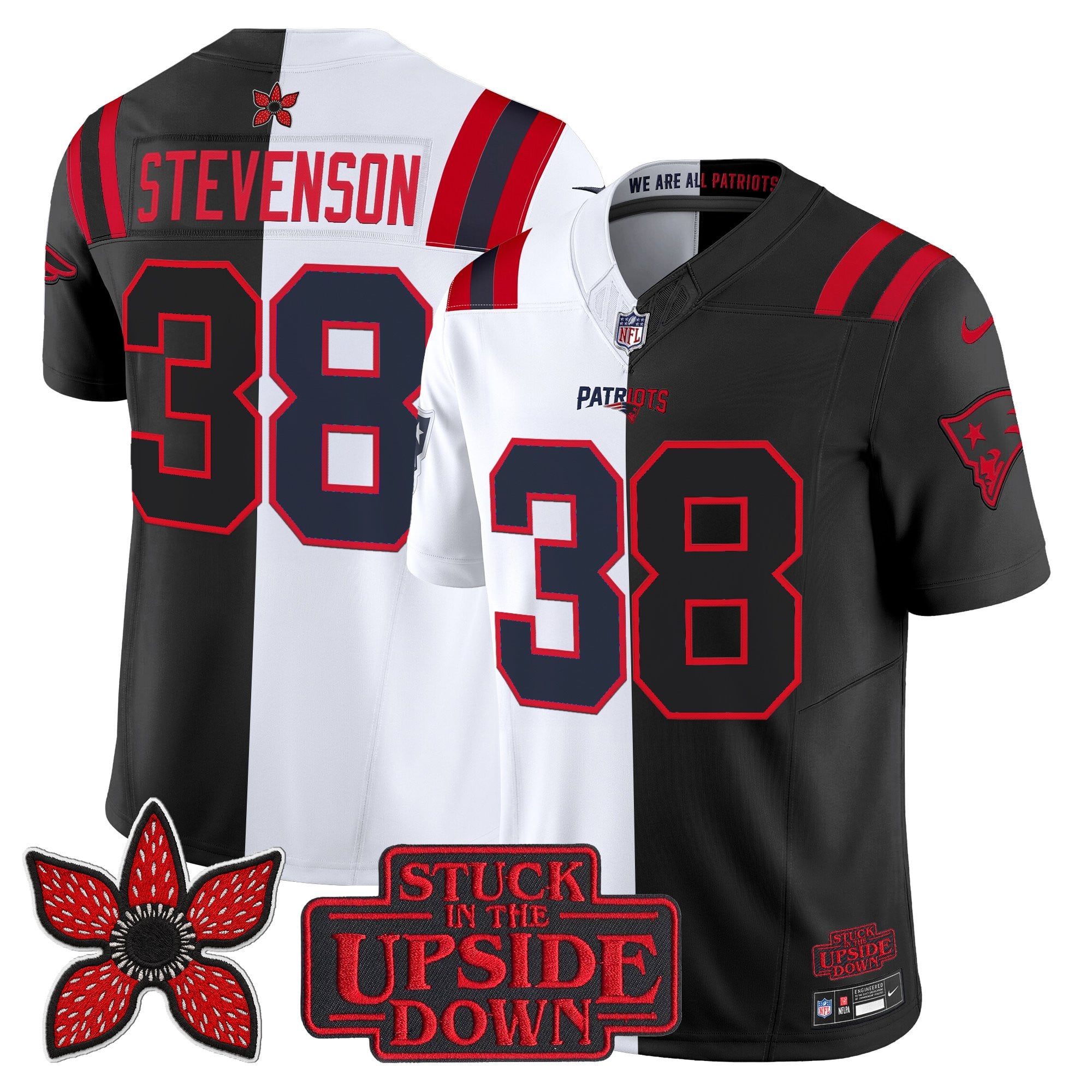 Rhamondre Stevenson Men's New England Patriots 'Upside Down Edition Vapor Limited White-Black Jersey - All Stitched