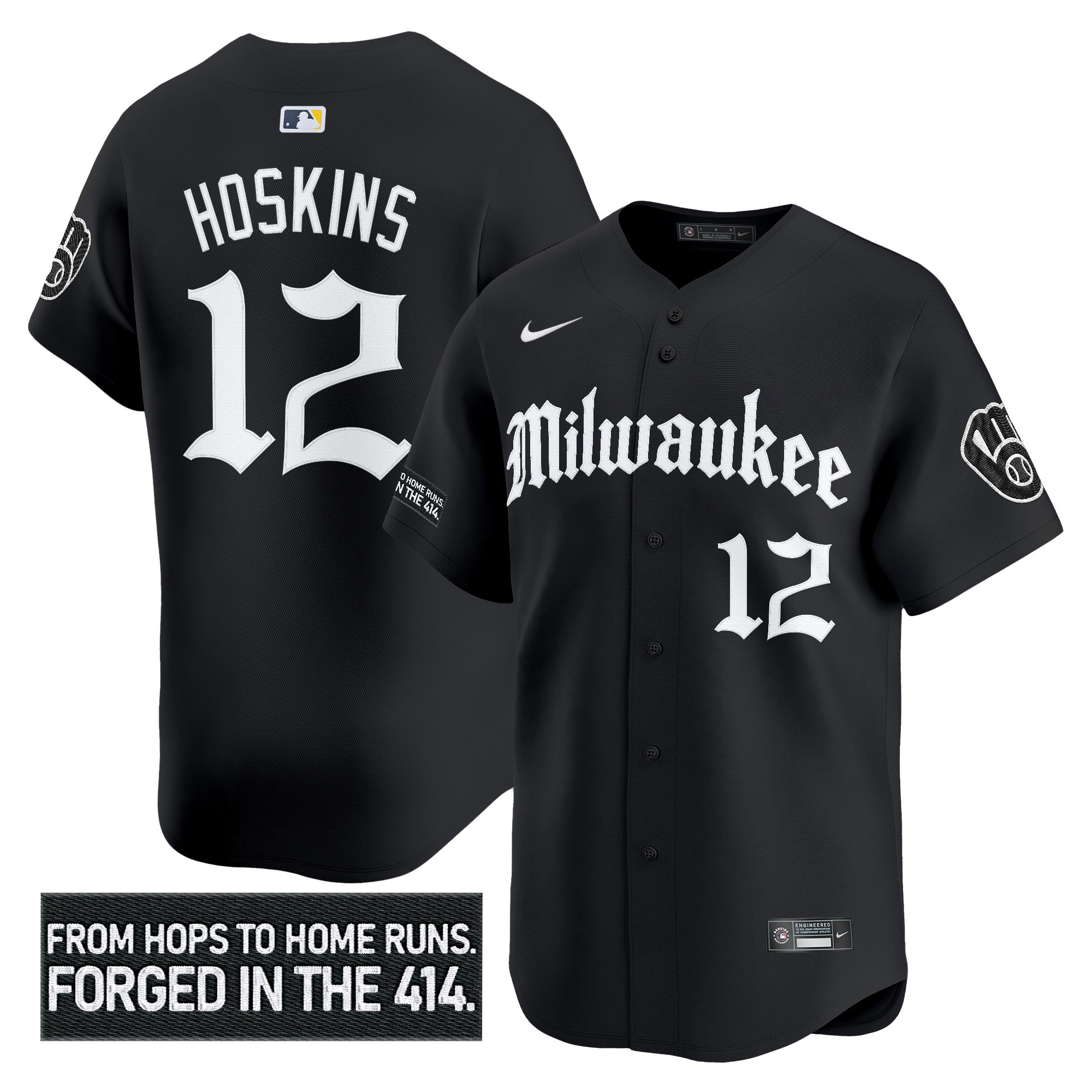 Rhys Hoskins Men's Milwaukee Brewers Gothic 414 Shadows Edition Vapor Premier Limited Black Jersey - All Stitched