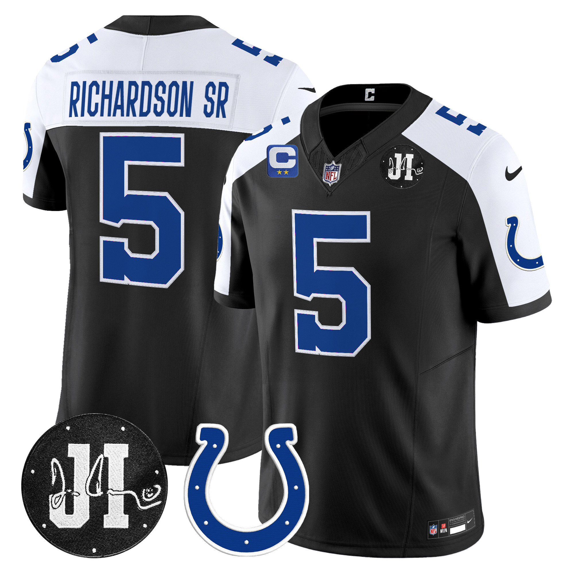 Richardson Sr. Men's Indianapolis Colts 2025 Jim Irsay Patch Vapor Limited Black Alternate Jersey - All Stitched