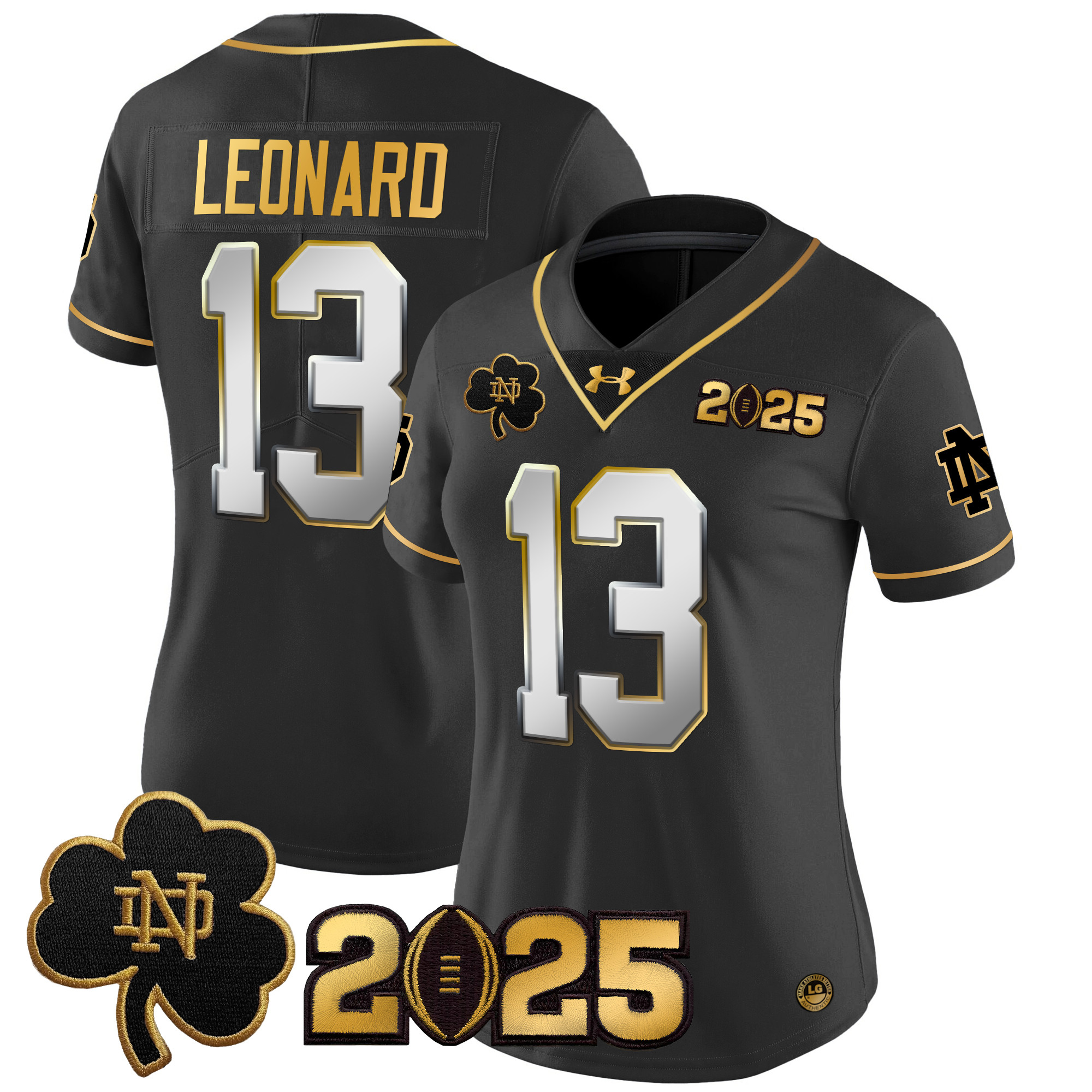 Riley Leonard Women's Notre Dame Fighting Irish 2025 CFP Final Patch Gold Vapor Limited Black Limited Jersey - All Stitched