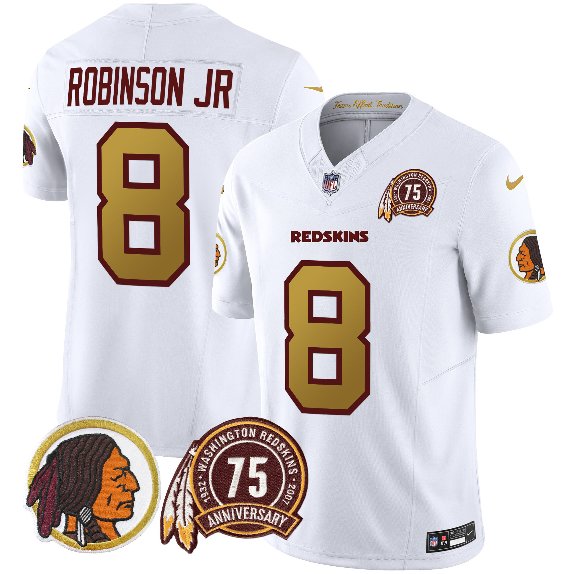 Robinson Jr. Men's Washington Redskins 75th Patch Throwback Vapor Limited White Jersey V2 - All Stitched