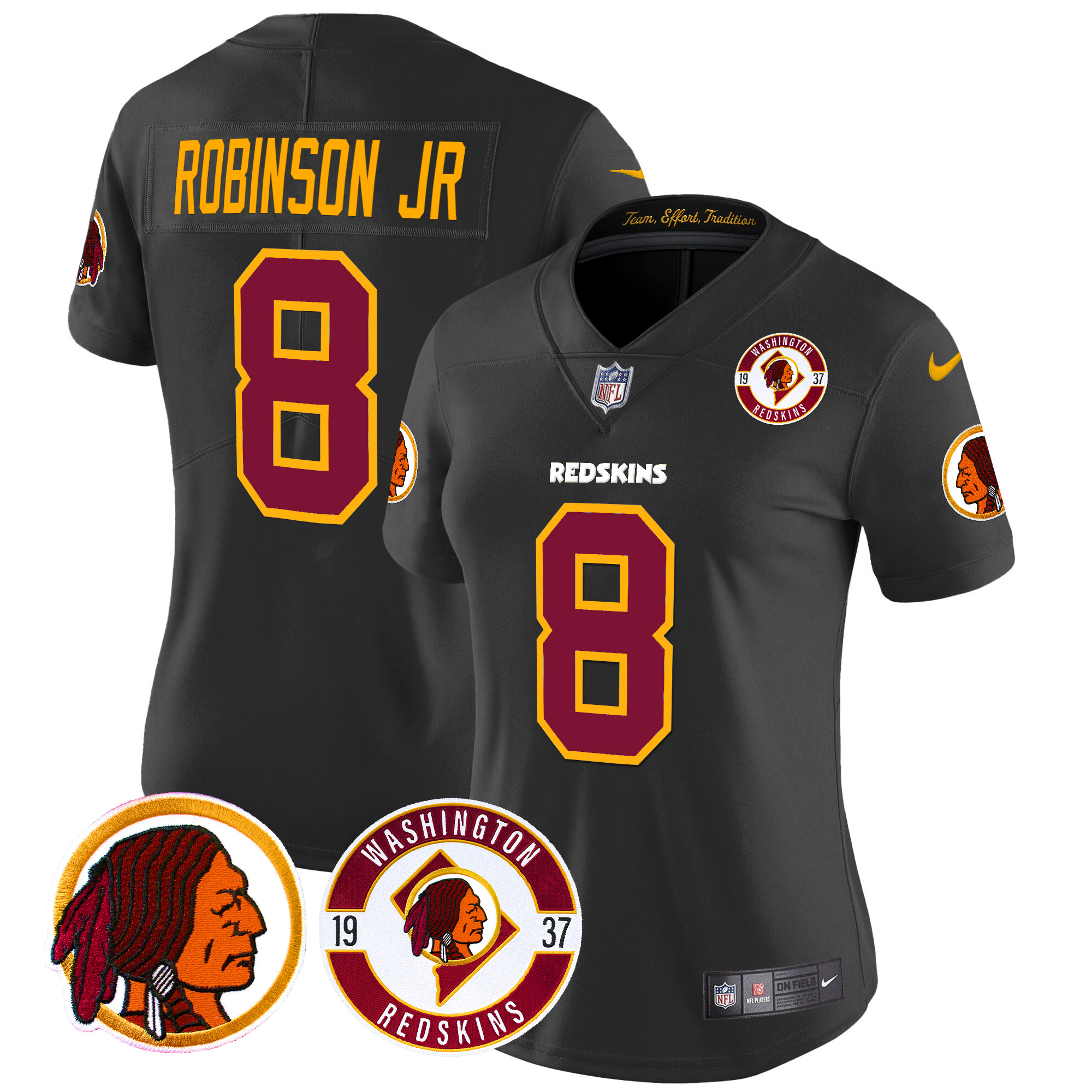 Robinson Jr. Women's Washington Redskins 2024 Vapor Limited Black Jersey - Est. 1937 Patch - All Stitched