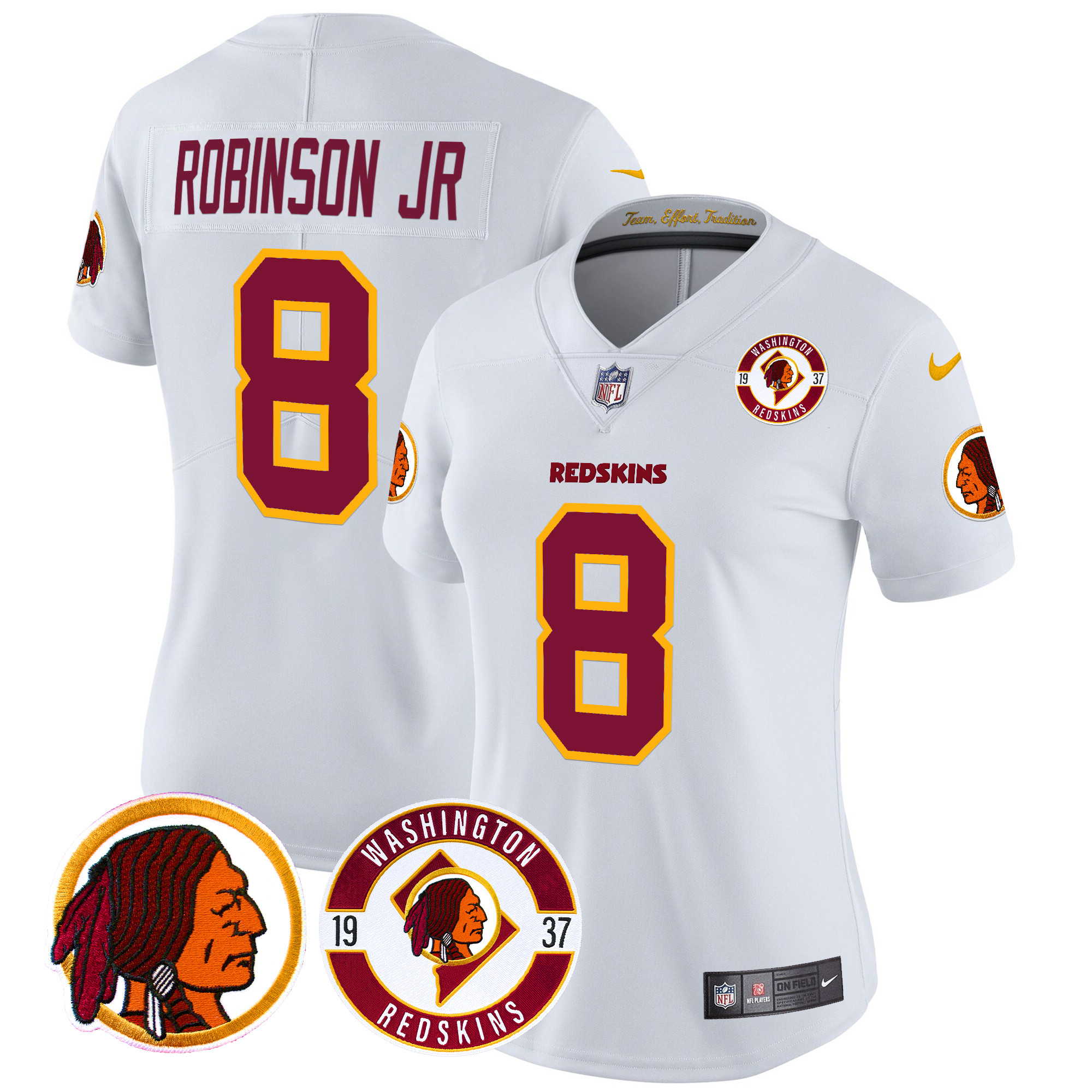 Robinson Jr. Women's Washington Redskins 2024 Vapor Limited White Jersey - Est. 1937 Patch - All Stitched