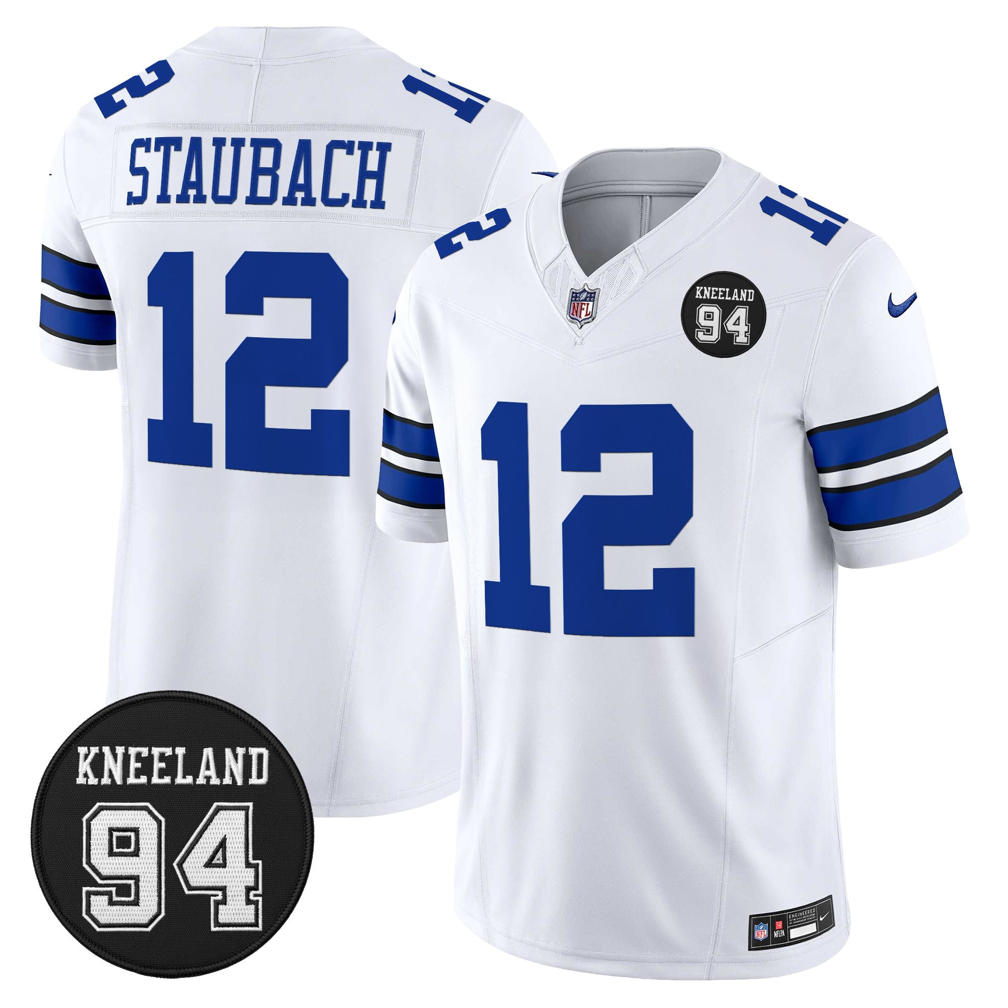 Roger Staubach Men's Dallas Cowboys #94 Marshawn Kneeland Memorial Patch Vapor Limited White Limited Jersey - All Stitched