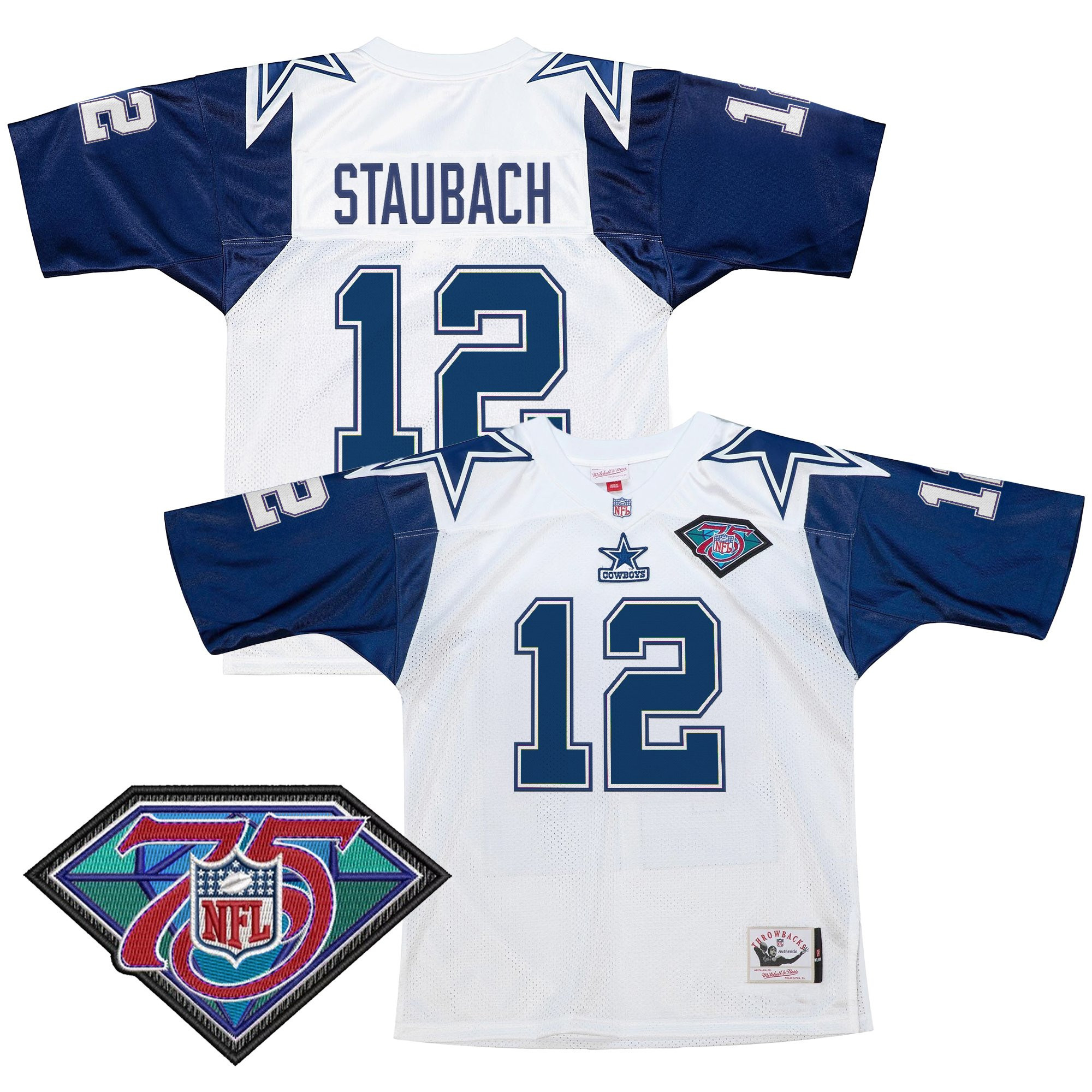 Roger Staubach Men's Dallas Cowboys Throwback Player White Jersey - All Stitched