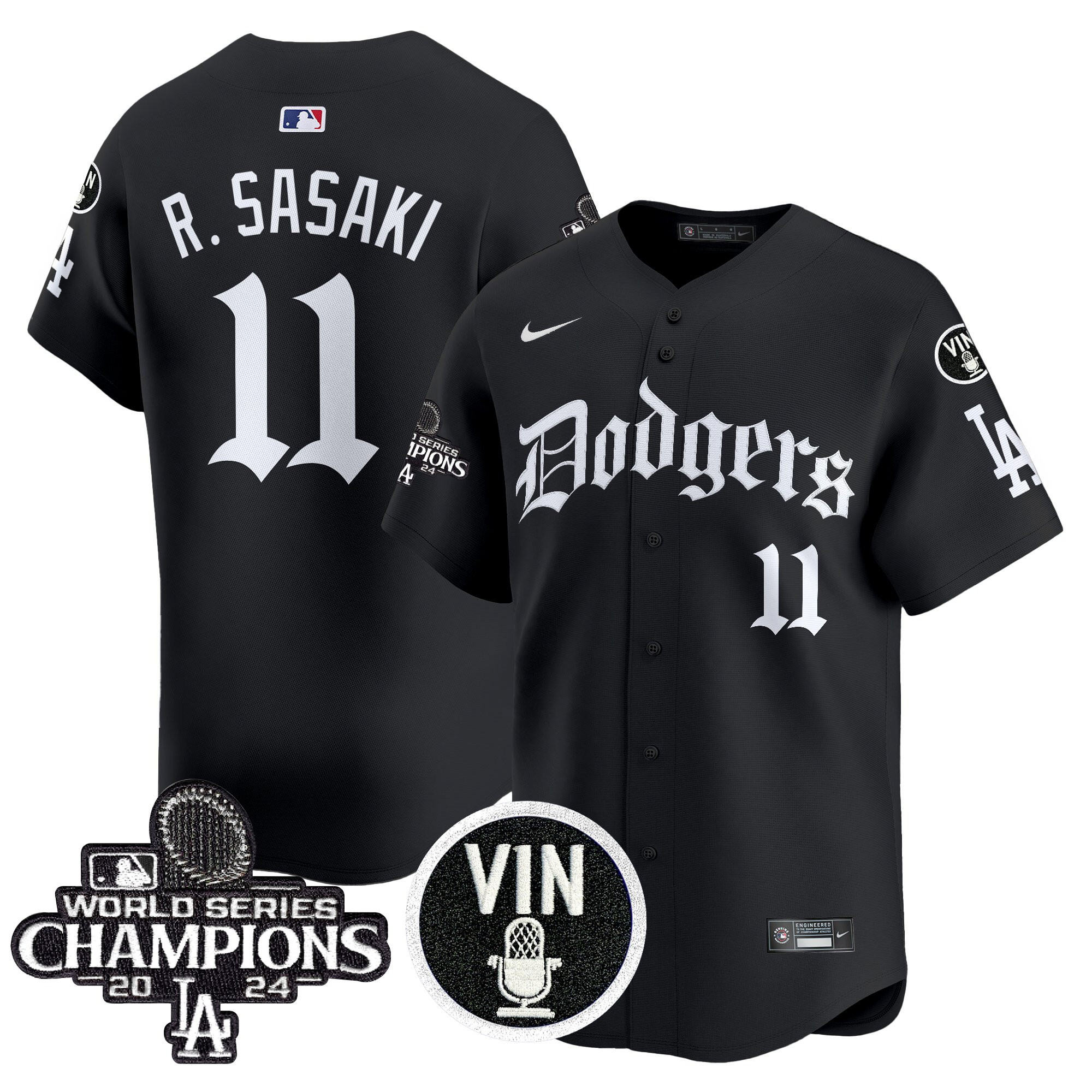 Roki Sasaki Men's Los Angeles Dodgers 2025 LA Gothic Style Vapor Premier Limited Black Jersey V2 - All Stitched