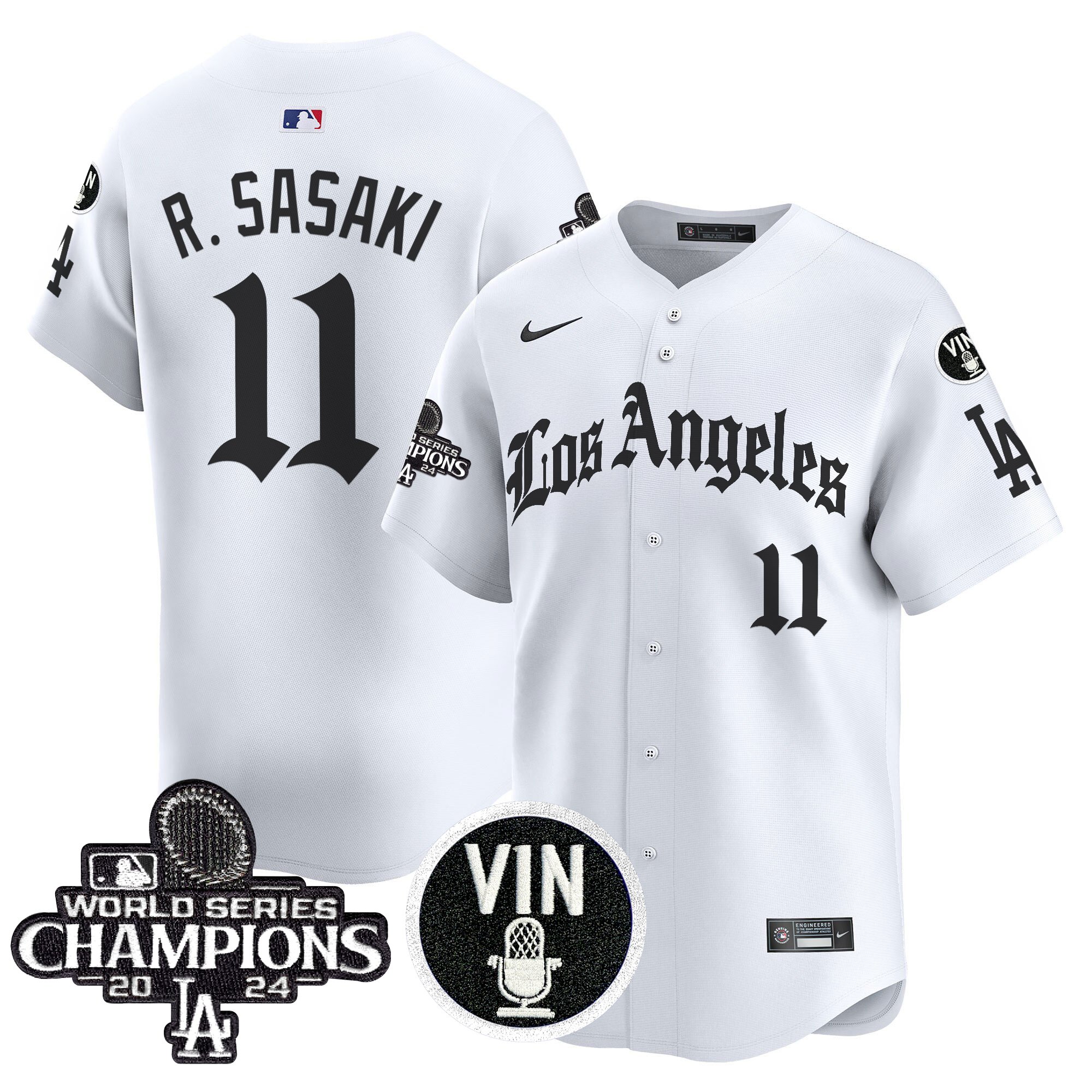 Roki Sasaki Men's Los Angeles Dodgers 2025 LA Gothic Style Vapor Premier Limited White Jersey - All Stitched