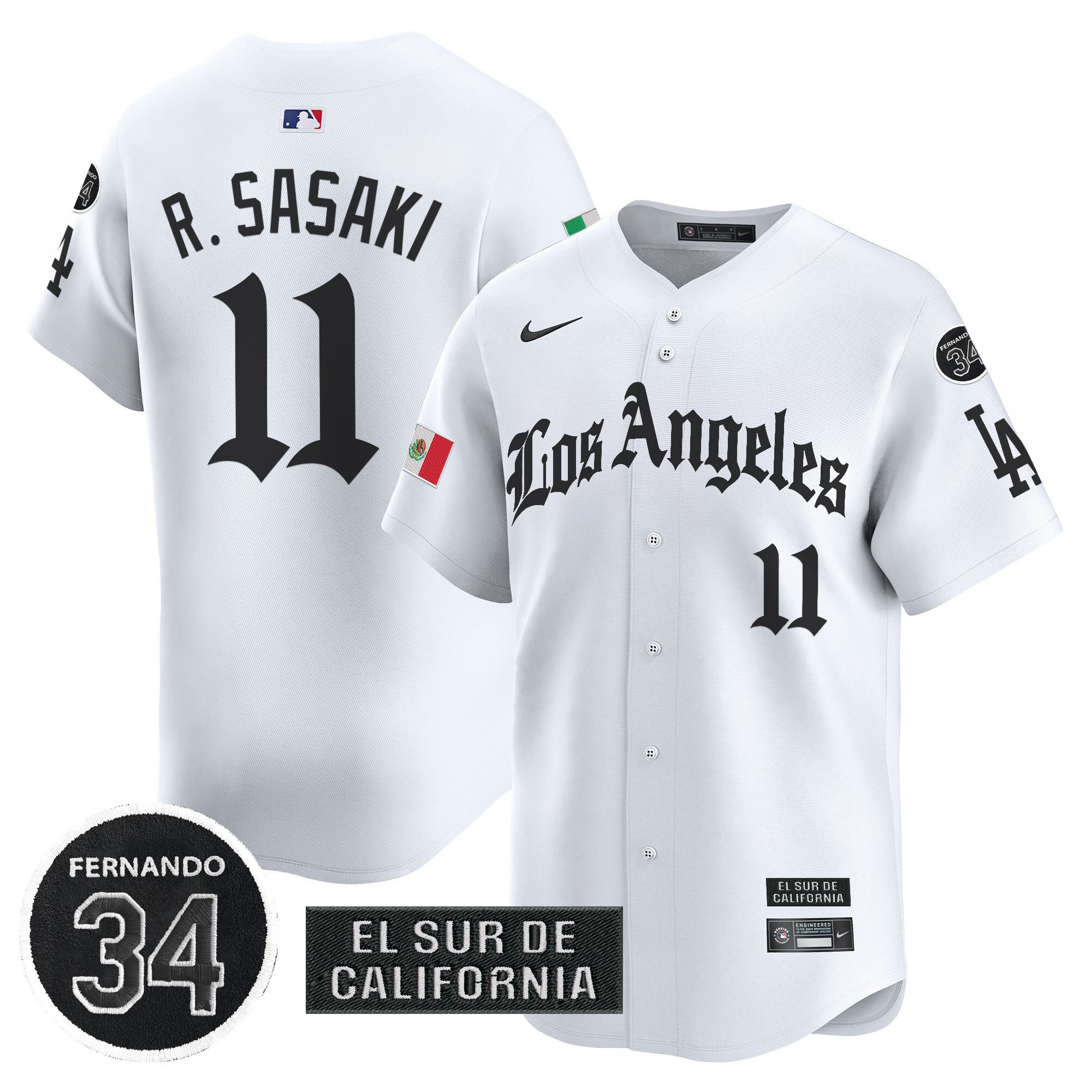 Roki Sasaki Men's Los Angeles Dodgers Mexico 2025 LA Gothic Style Vapor Premier Limited White Jersey - All Stitched