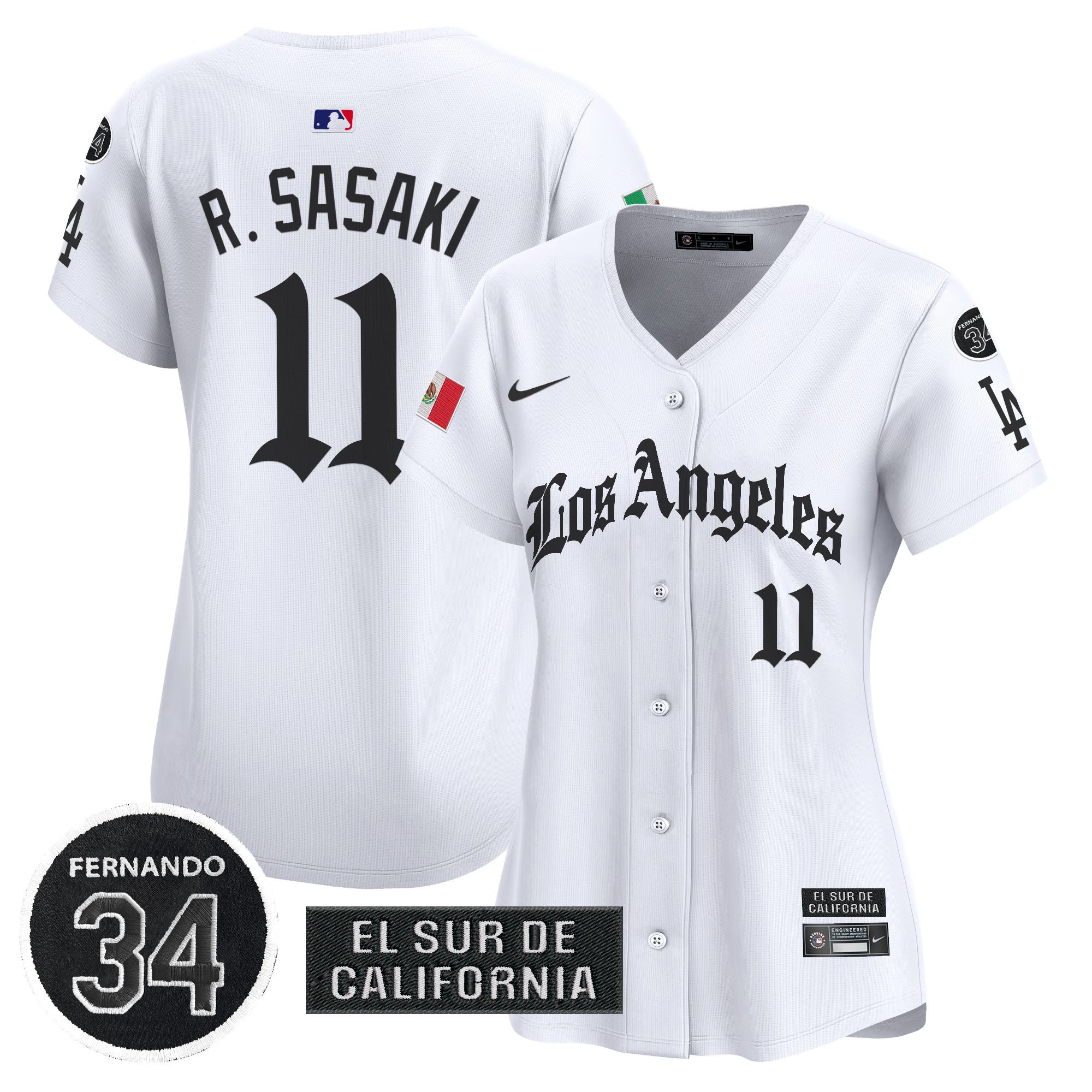 Roki Sasaki Women's Los Angeles Dodgers Mexico 2025 LA Gothic Style Vapor Premier Limited White Jersey - All Stitched
