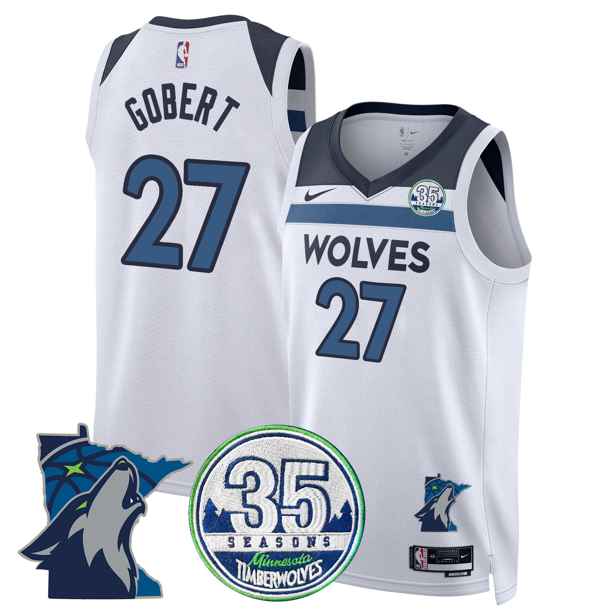 Rudy Gobert Men's Minnesota Timberwolves 35th Season & Minnesota Patch Swingman Association Jersey - All Stitched